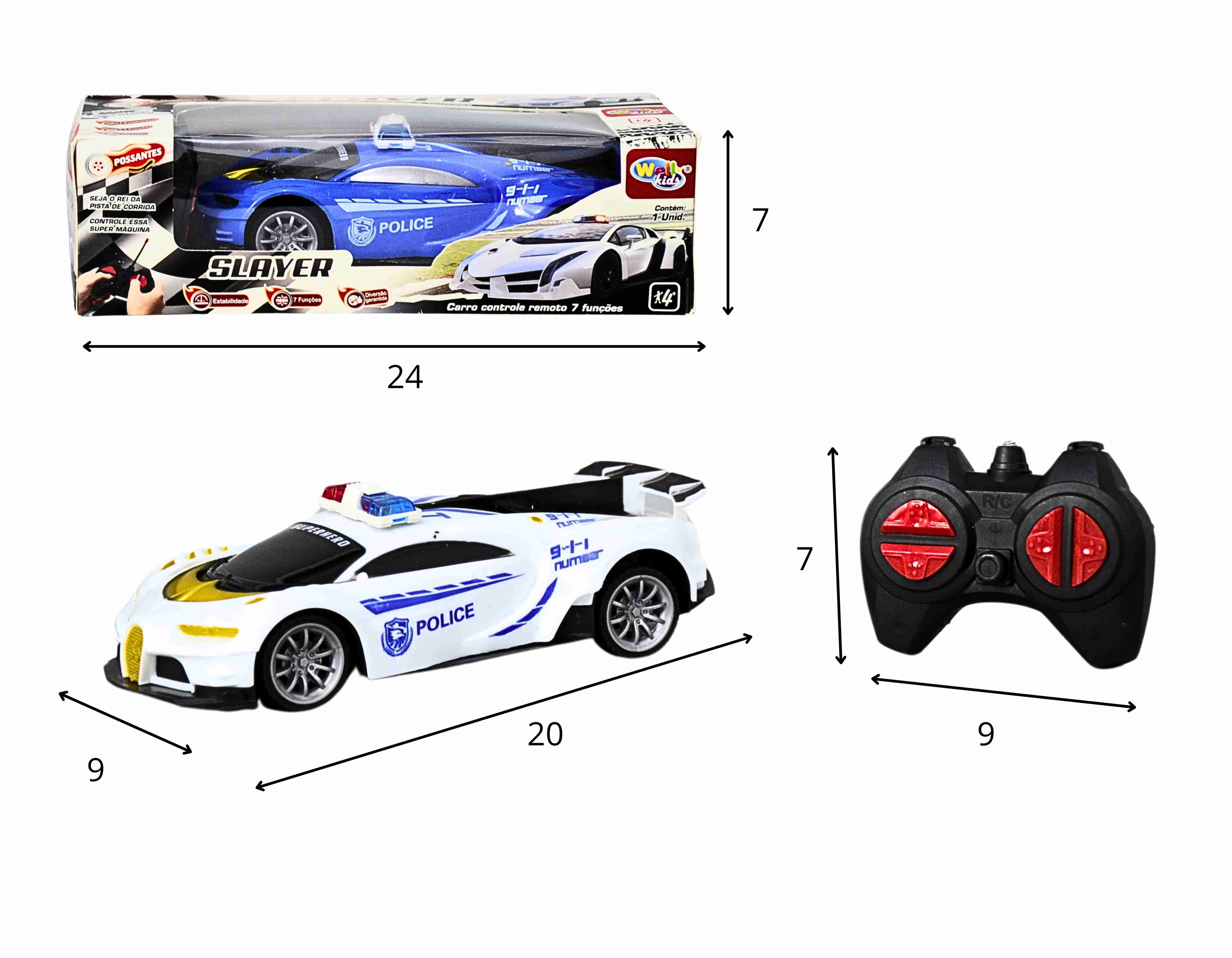 F - CARRO DE CONTROLE TOTAL POLICIA COM CORES VARIADAS