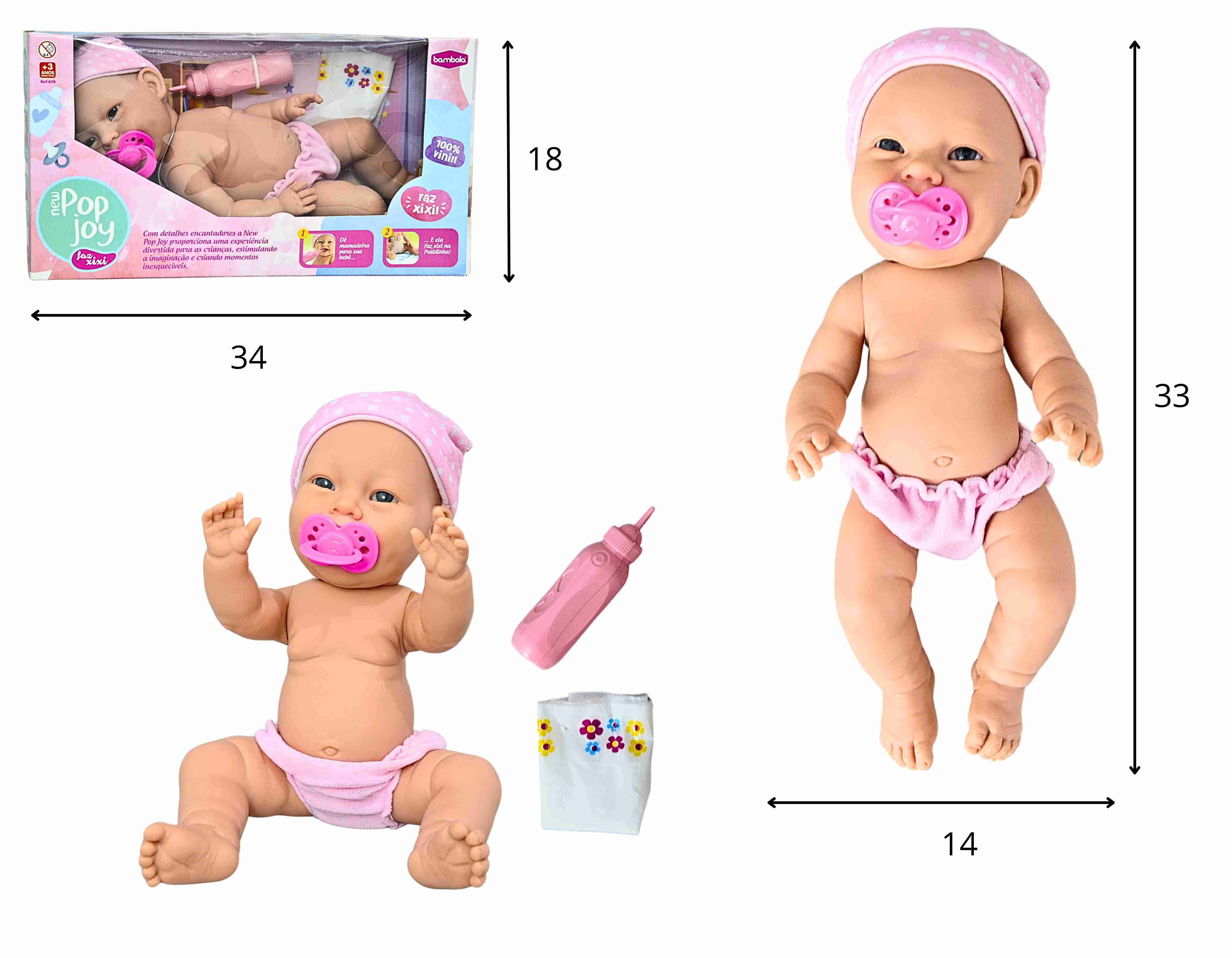 C - BONECA NEW POP JOY FAZ XIXI COM ACESSORIOS 100% VINIL