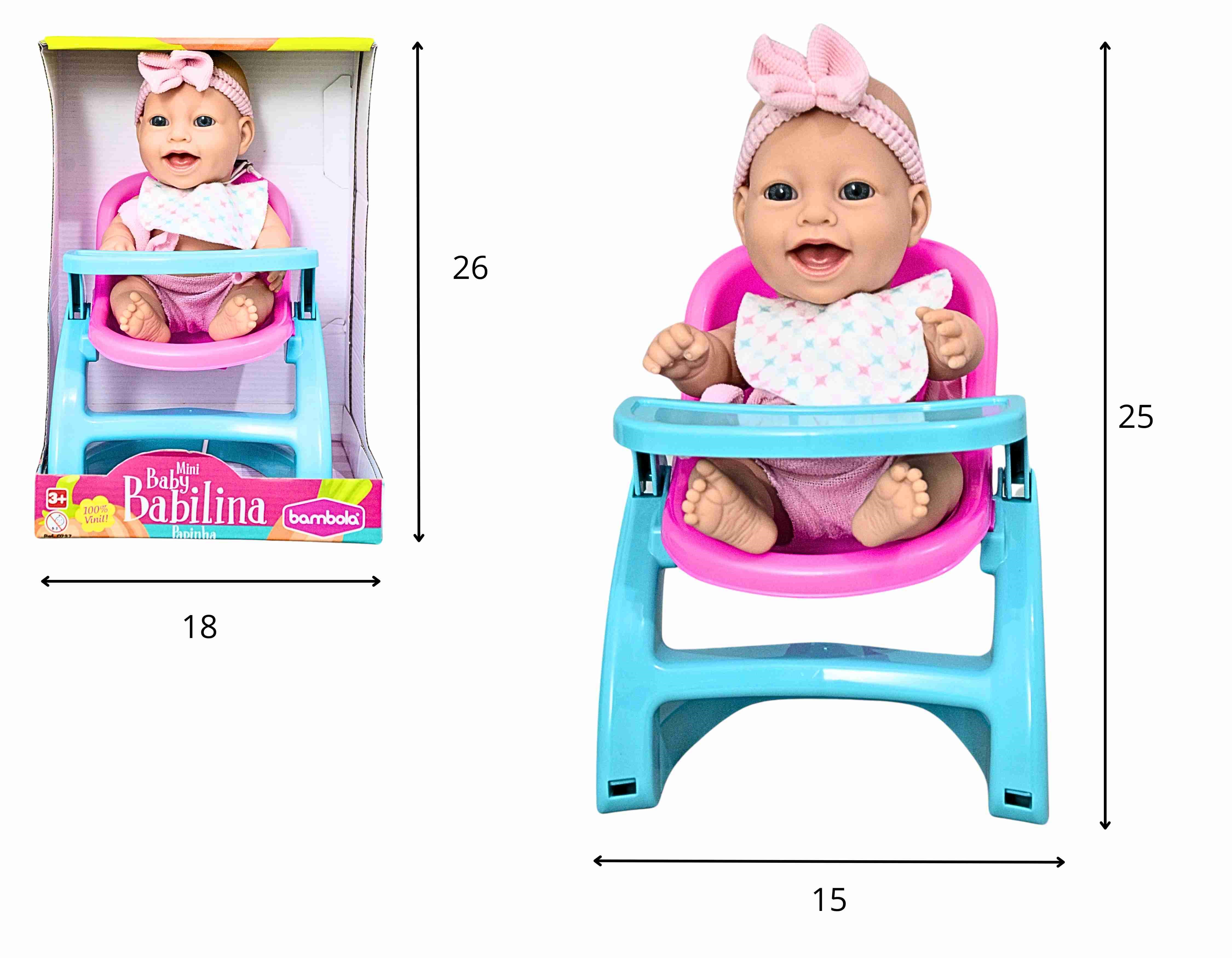C - BONECA BABY BABILINA PAPINHA COM CADEIRINHA 100% VINIL