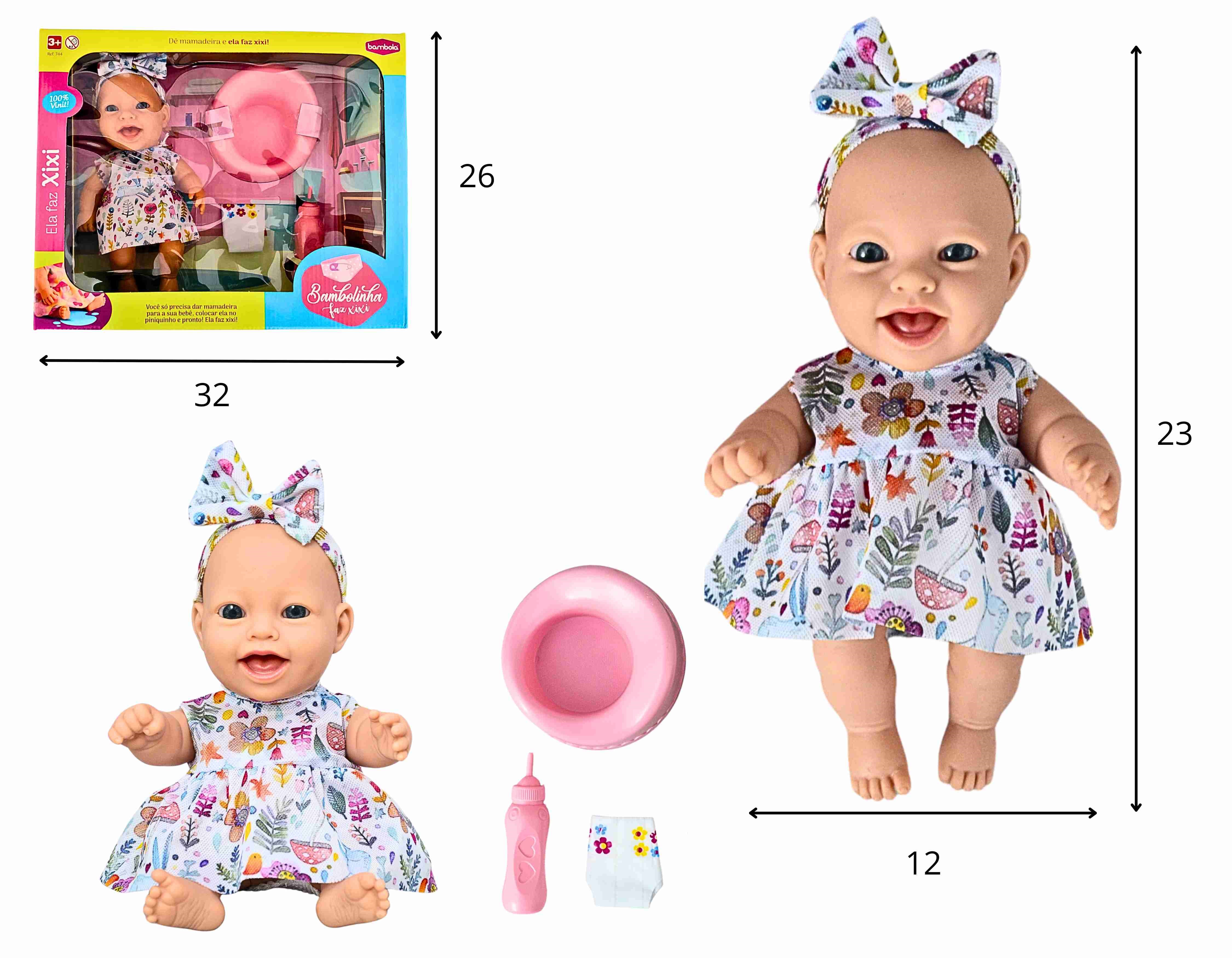 C - BONECA BAMBOLINHA FAZ XIXI COM ACESSORIOS E VESTIDOS VARIADOS 100% VINIL