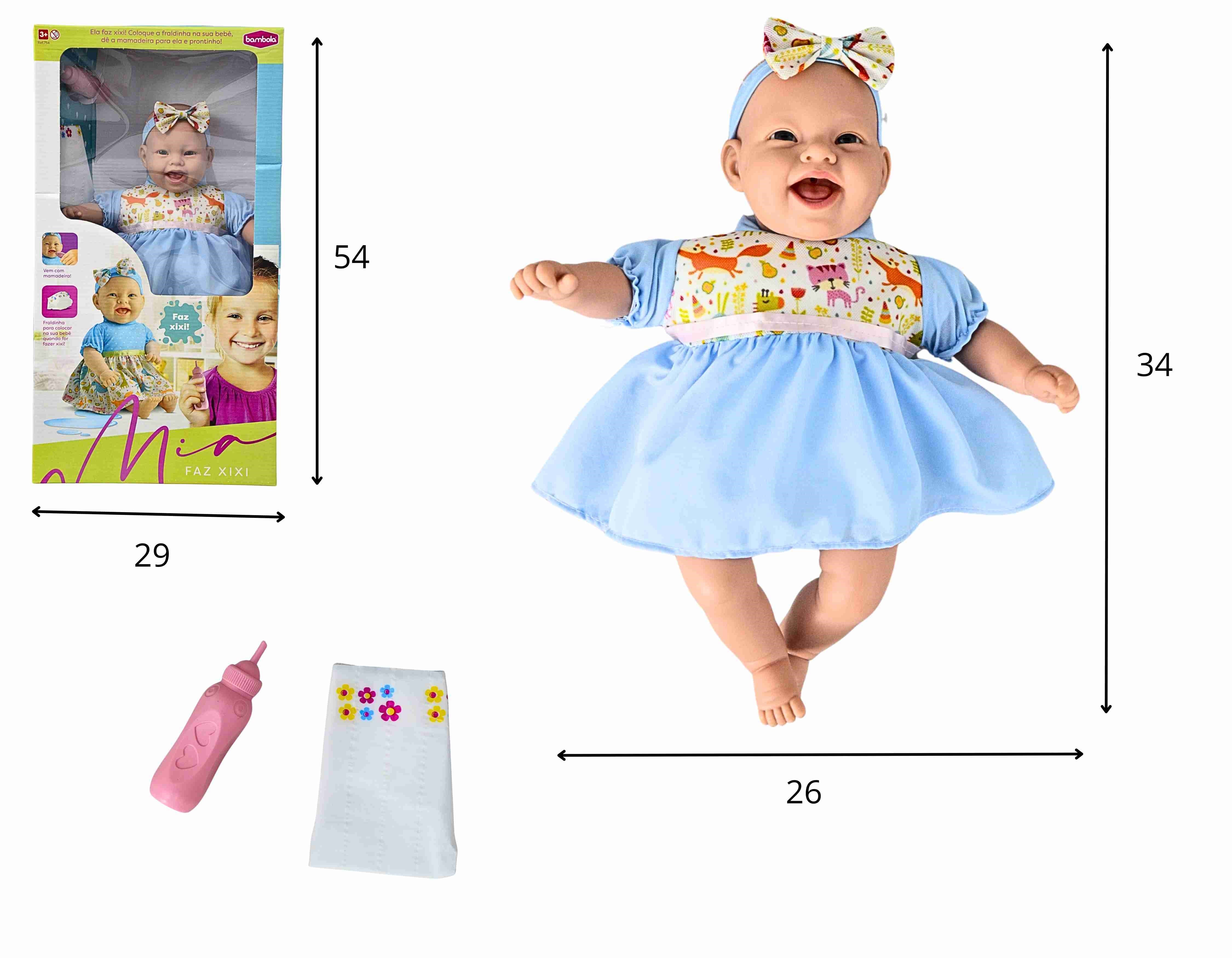 C - BONECA MIA FAZ XIXI COM ACESSORIOS E VESTIDOS VARIADOS (GRANDE) 100% VINIL