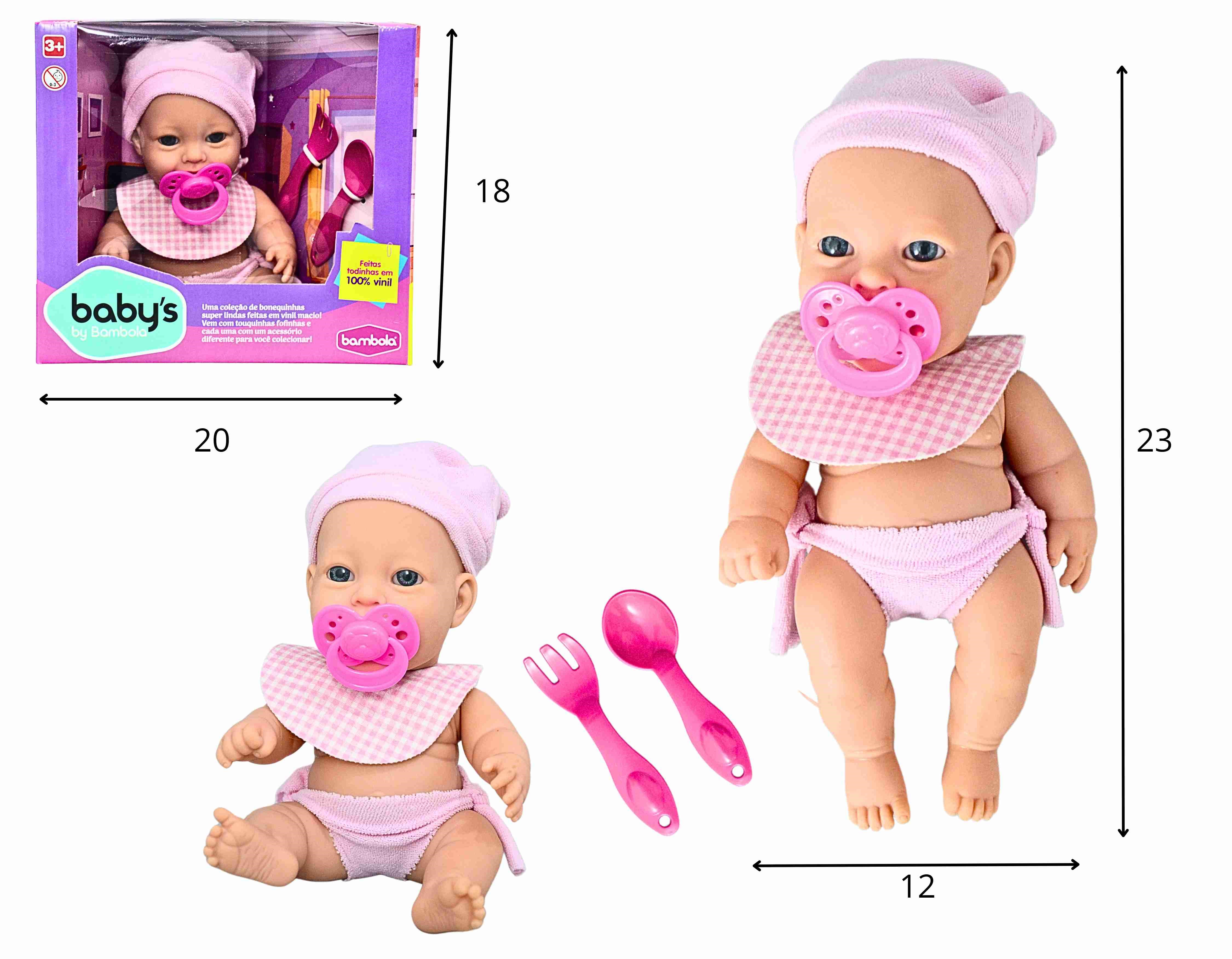 C - BONECA BAMBOLA BABYS PAPINHA COM ACESSORIOS 100% VINIL