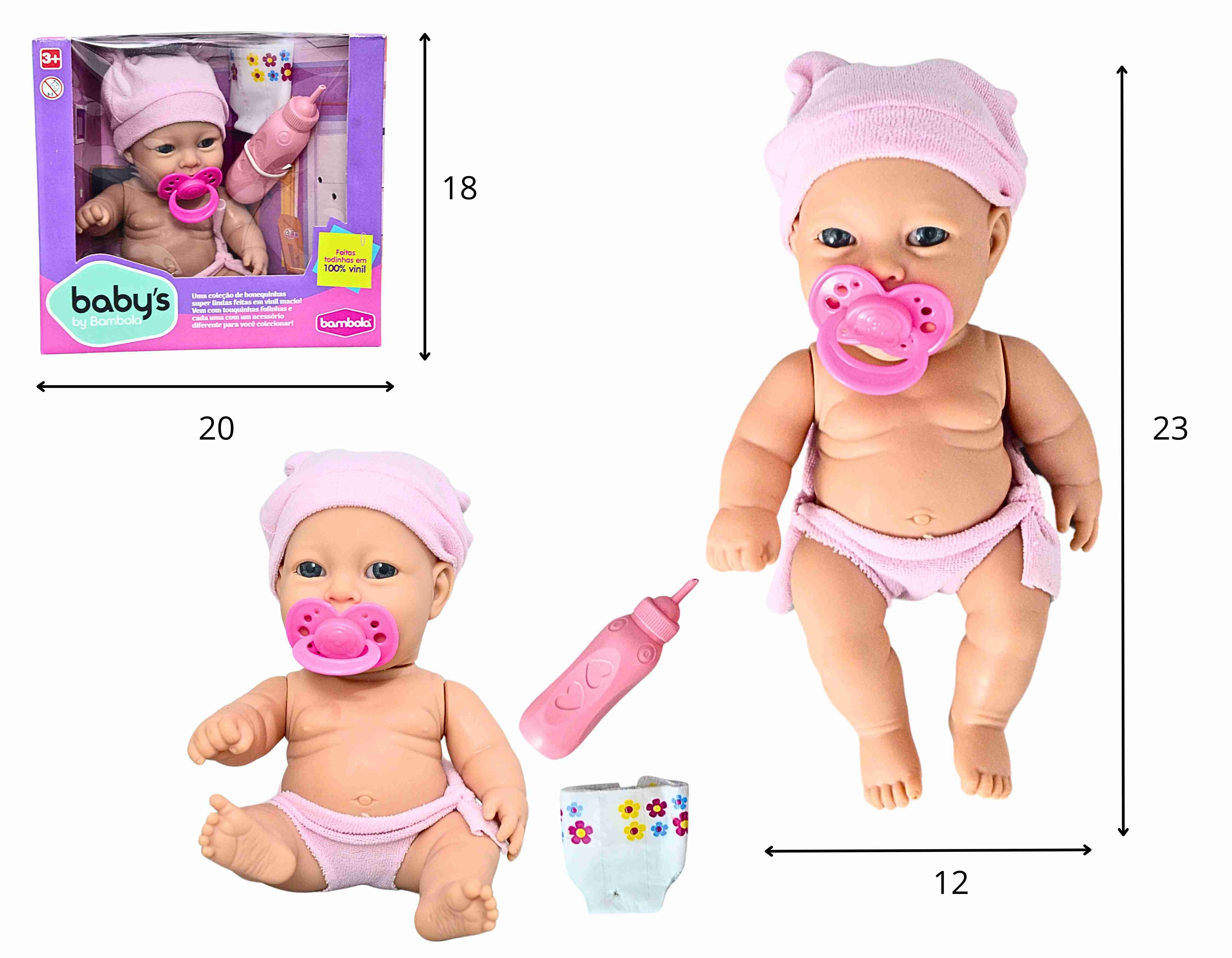 C - BONECA BAMBOLA BABYS FAZ XIXI COM ACESSORIOS 100% VINIL