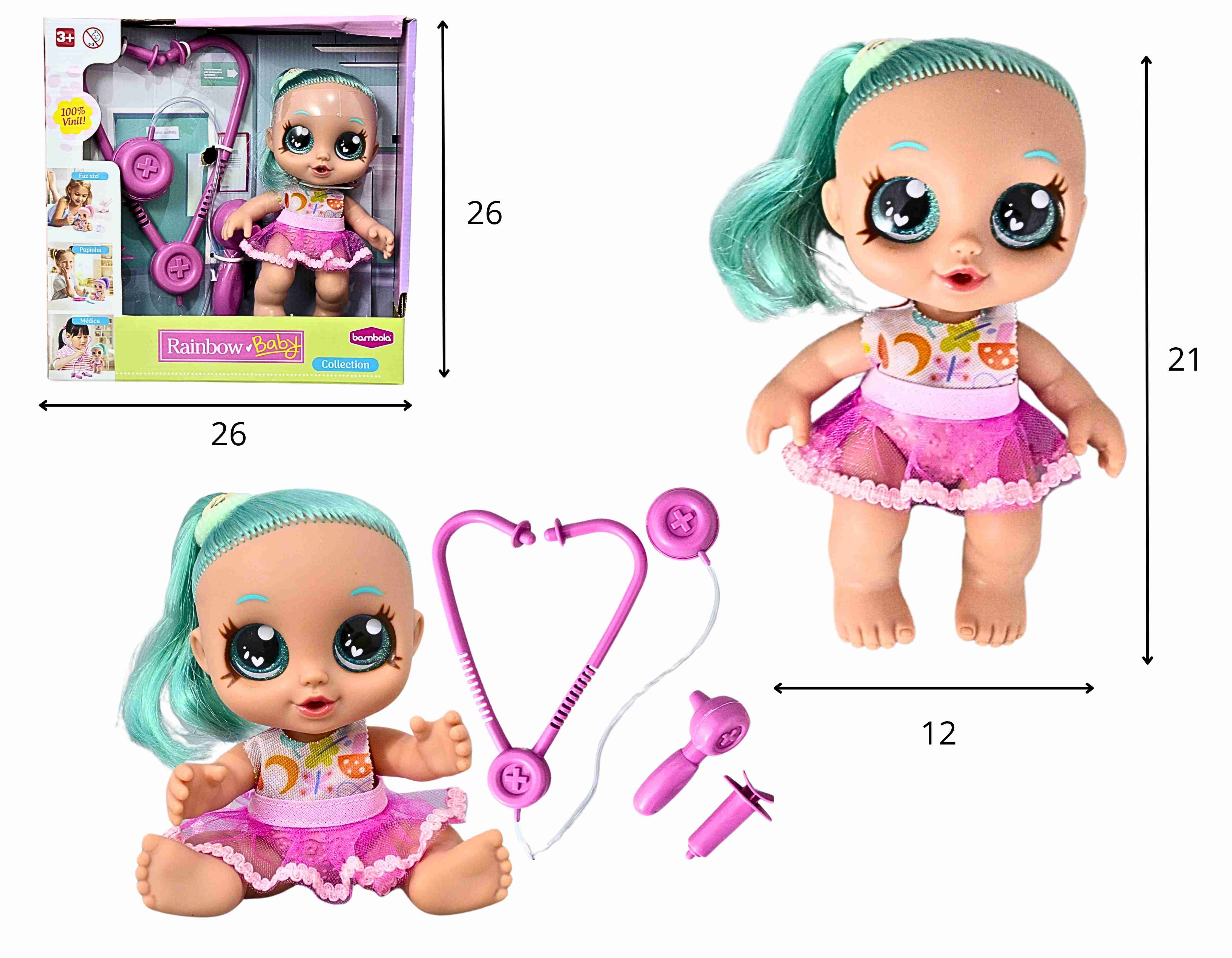 C - BONECA RAINBOW BABY MEDICA COM ACESSORIOS 100% VINIL