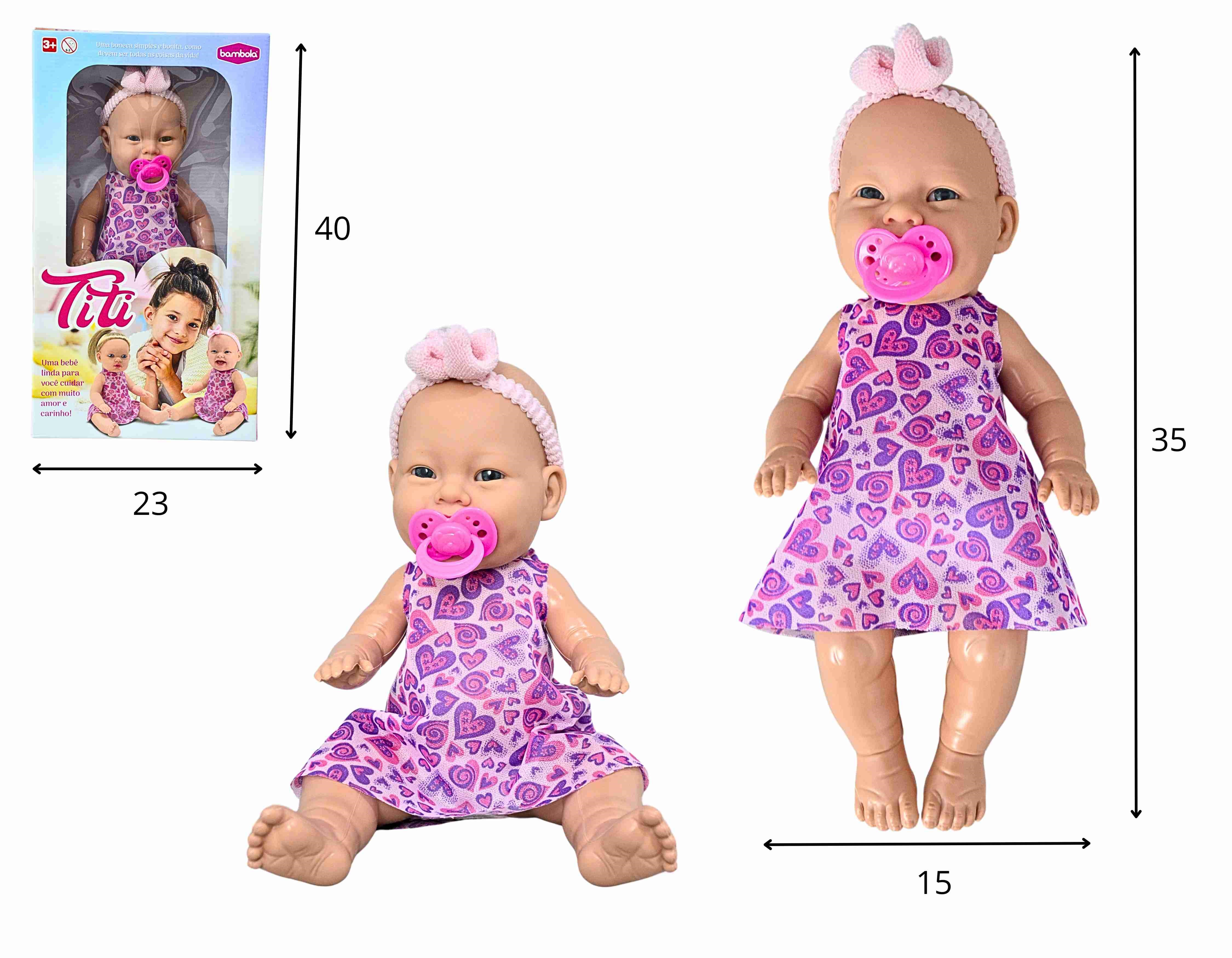 C - BONECA BAMBOLA TITI COM CHUPETA E LAÇO