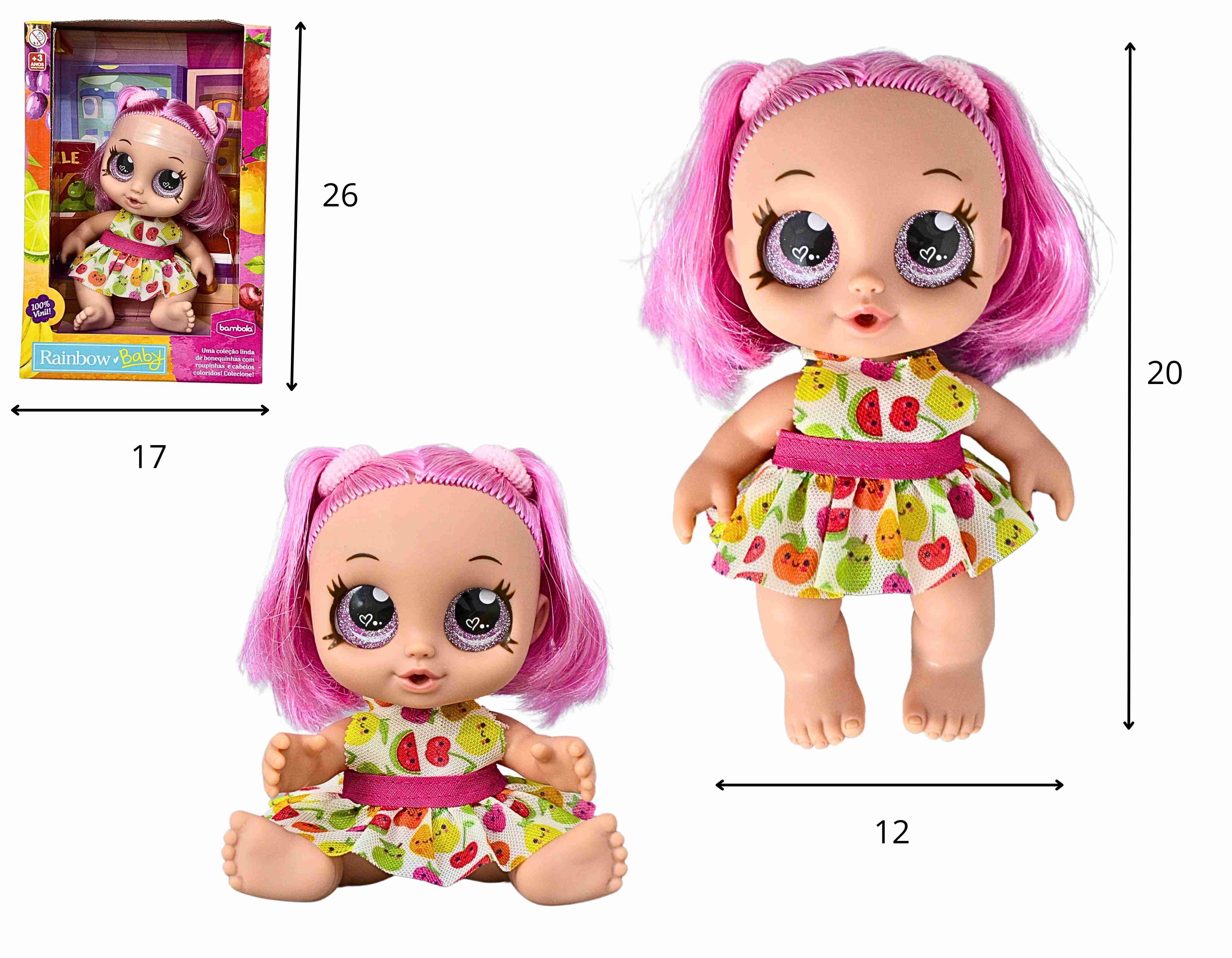 C - BONECA RAINBOW BABY FRUTAS TEMA MORANGO 100% VINIL