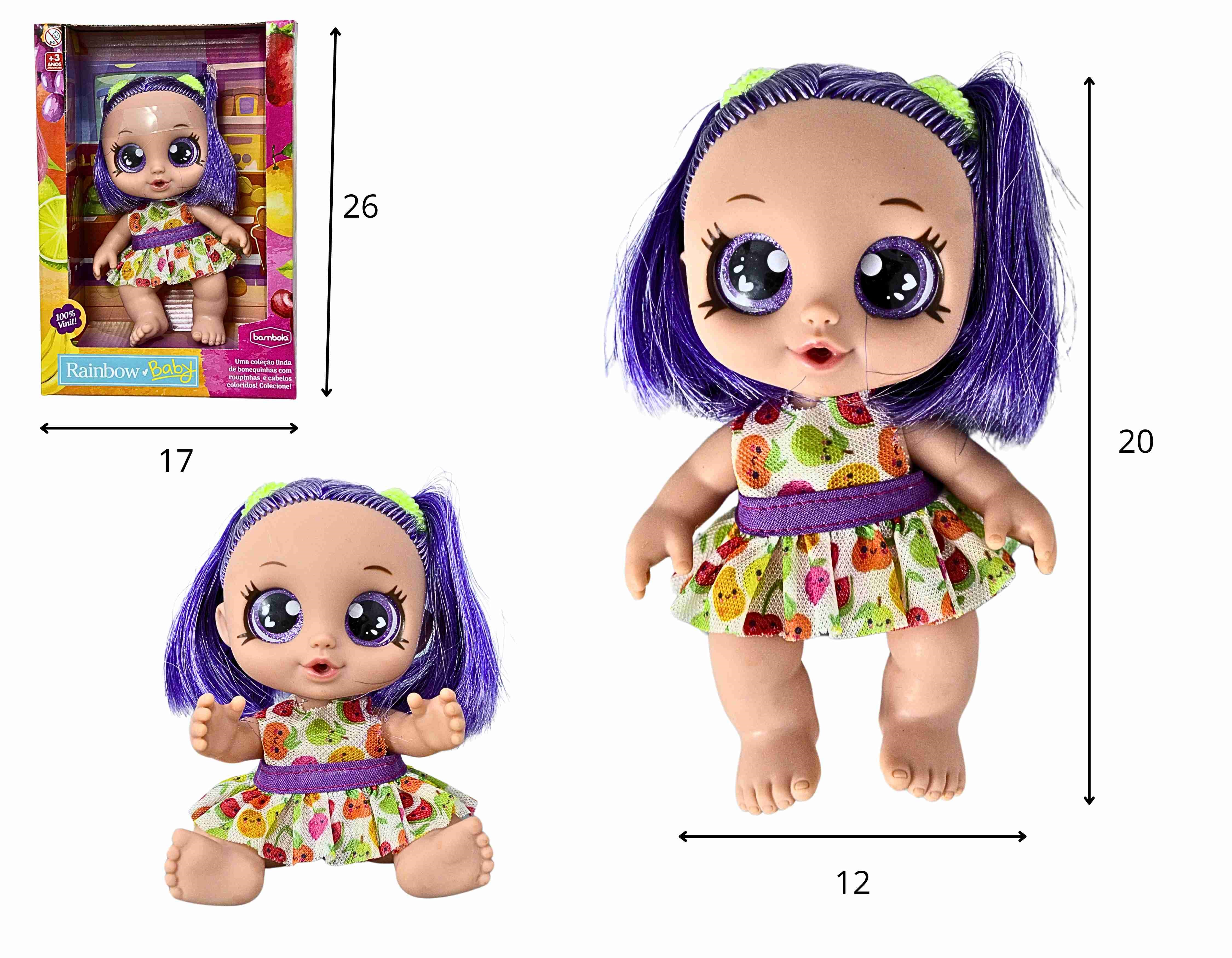 C - BONECA RAINBOW BABY FRUTAS TEMA UVA 100% VINIL