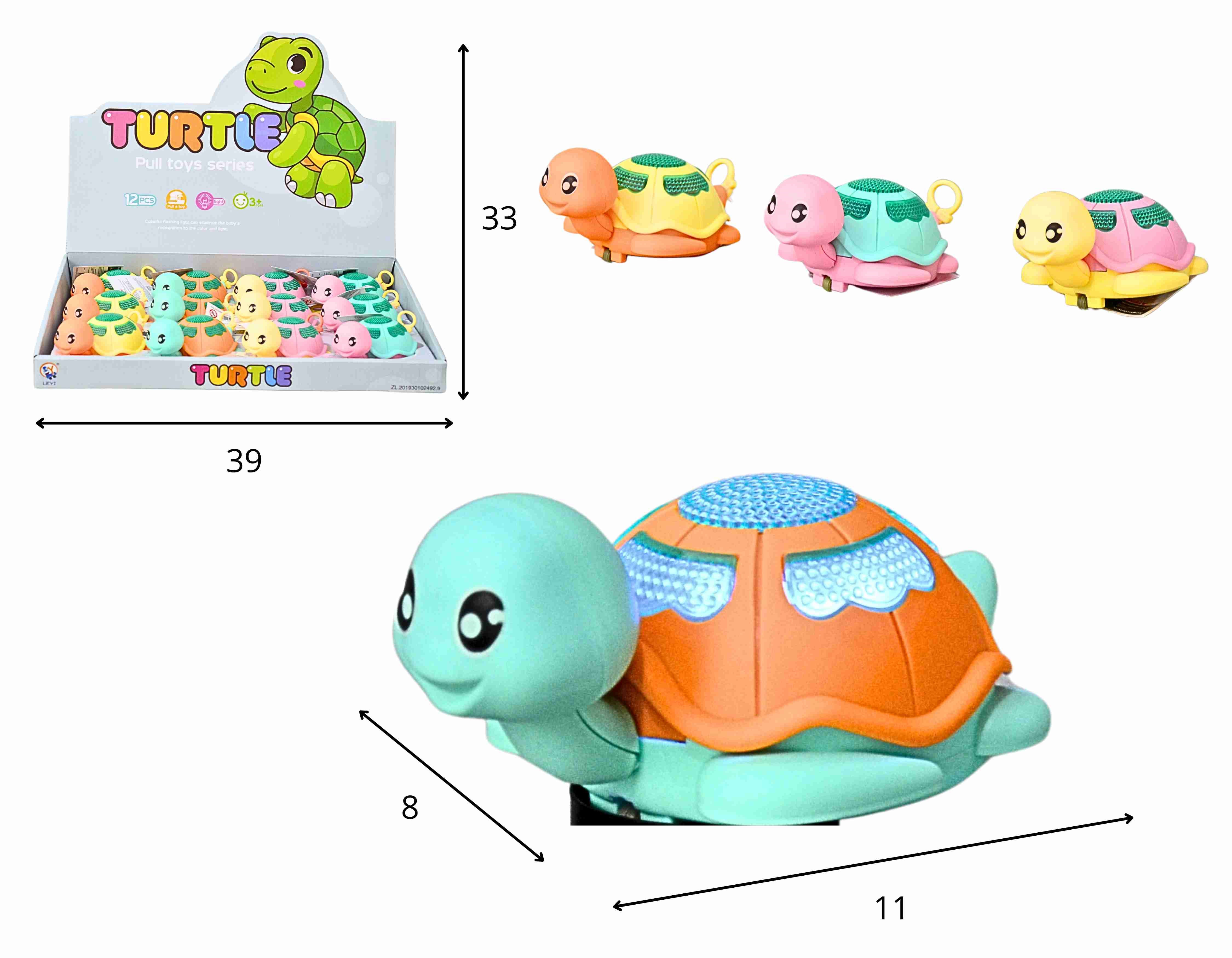 C - KIT TARTARUGA A CORDA COM LUZ E CORES VARIADAS NO DISPLAY C/ 12 PCS