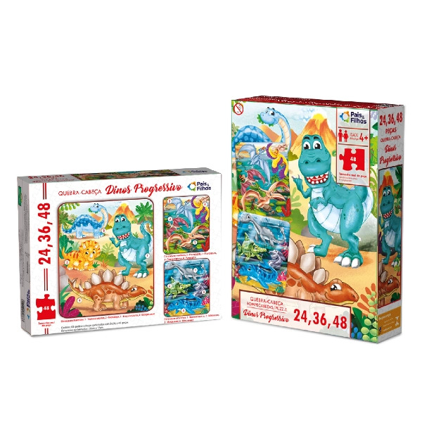 X - QUEBRA CABECA DINOS PROGRESSIVO, CONTEM 3 QUEBRA CABECA COM 24/36/48 PCS
