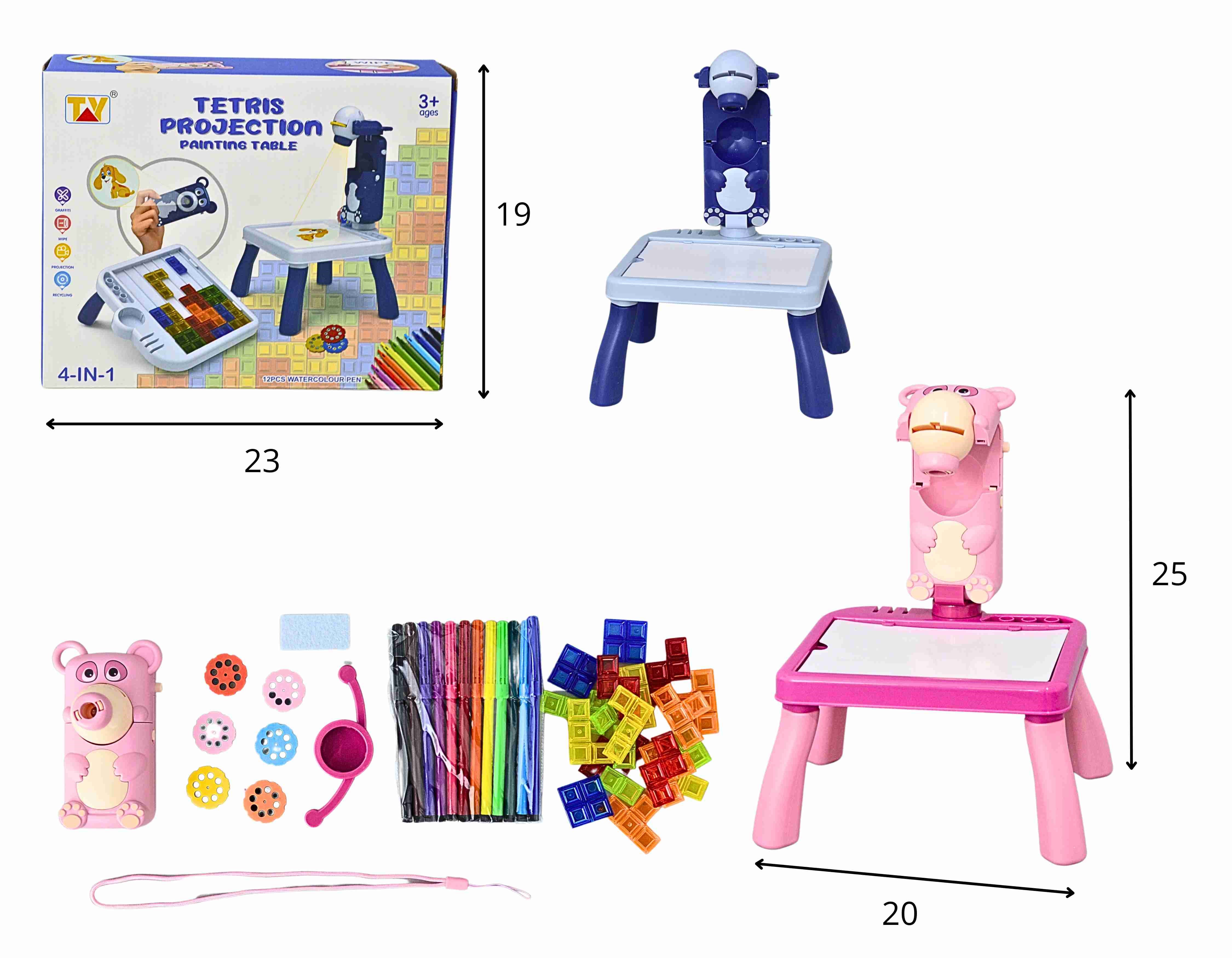 D - MESA DE PINTURA COM PROJETOR DE IMAGENS NAS CORES AZUL E ROSA