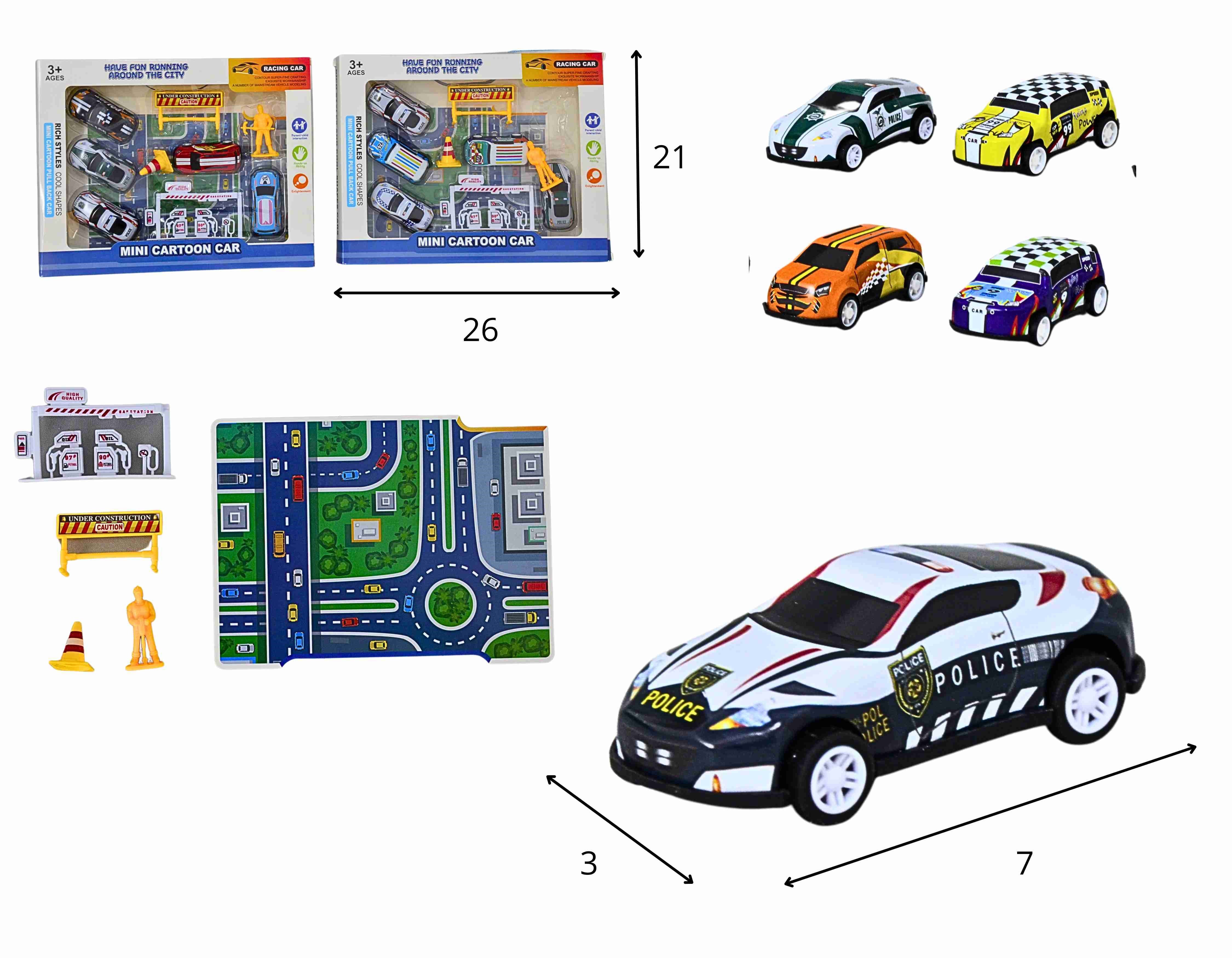 C - KIT COLEÇÃO COM 5 CARRINHOS A FRICÇAO E ACESSORIOS