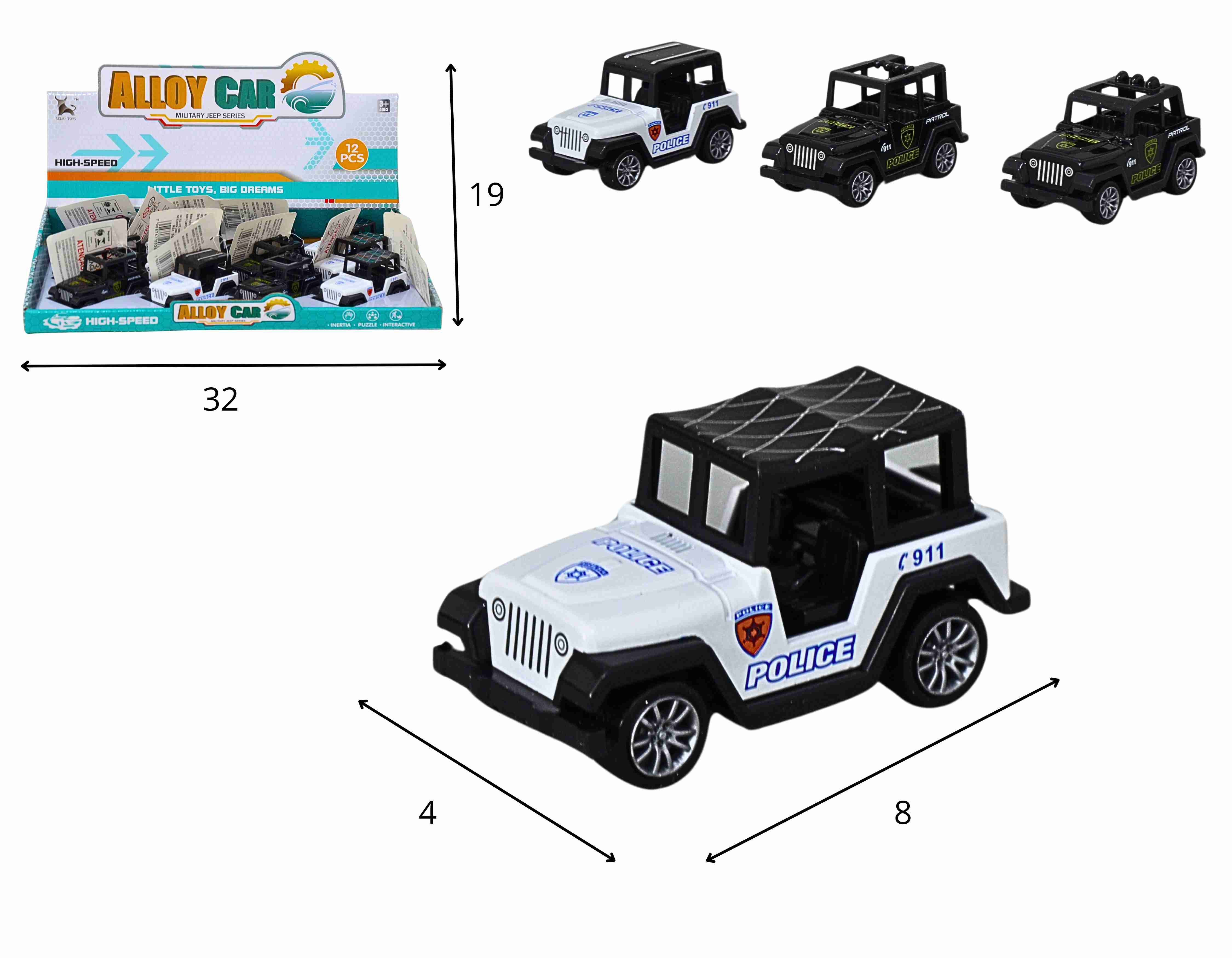 C - KIT COLEÇÃO JEEP DE FERRO TEMA POLICIA NAS CORES PRETO E BRANCO