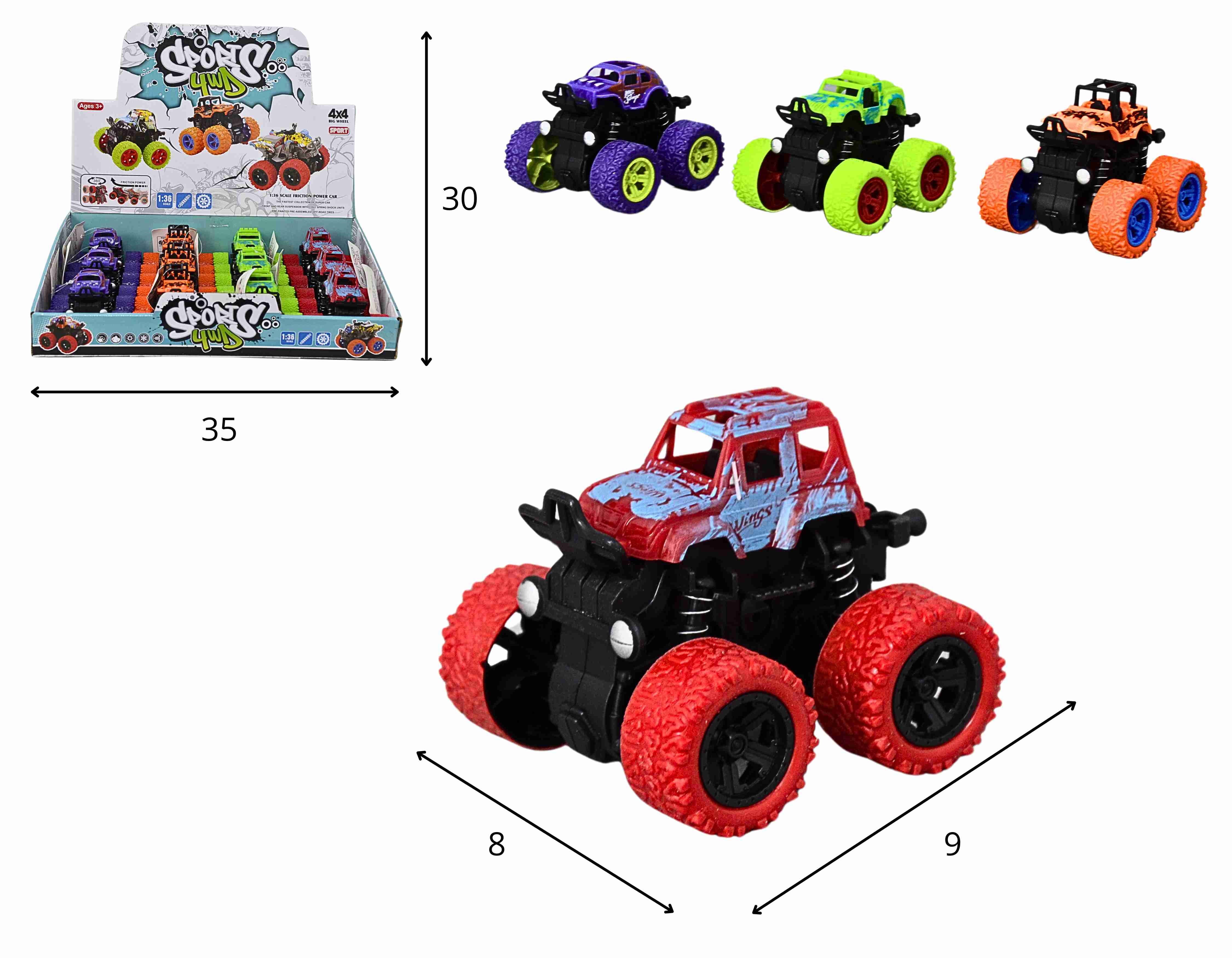 C - KIT CARROS BIG FOOT A FRICCAO, COM CORES VARIADAS E SUSPENSAO MOVEL