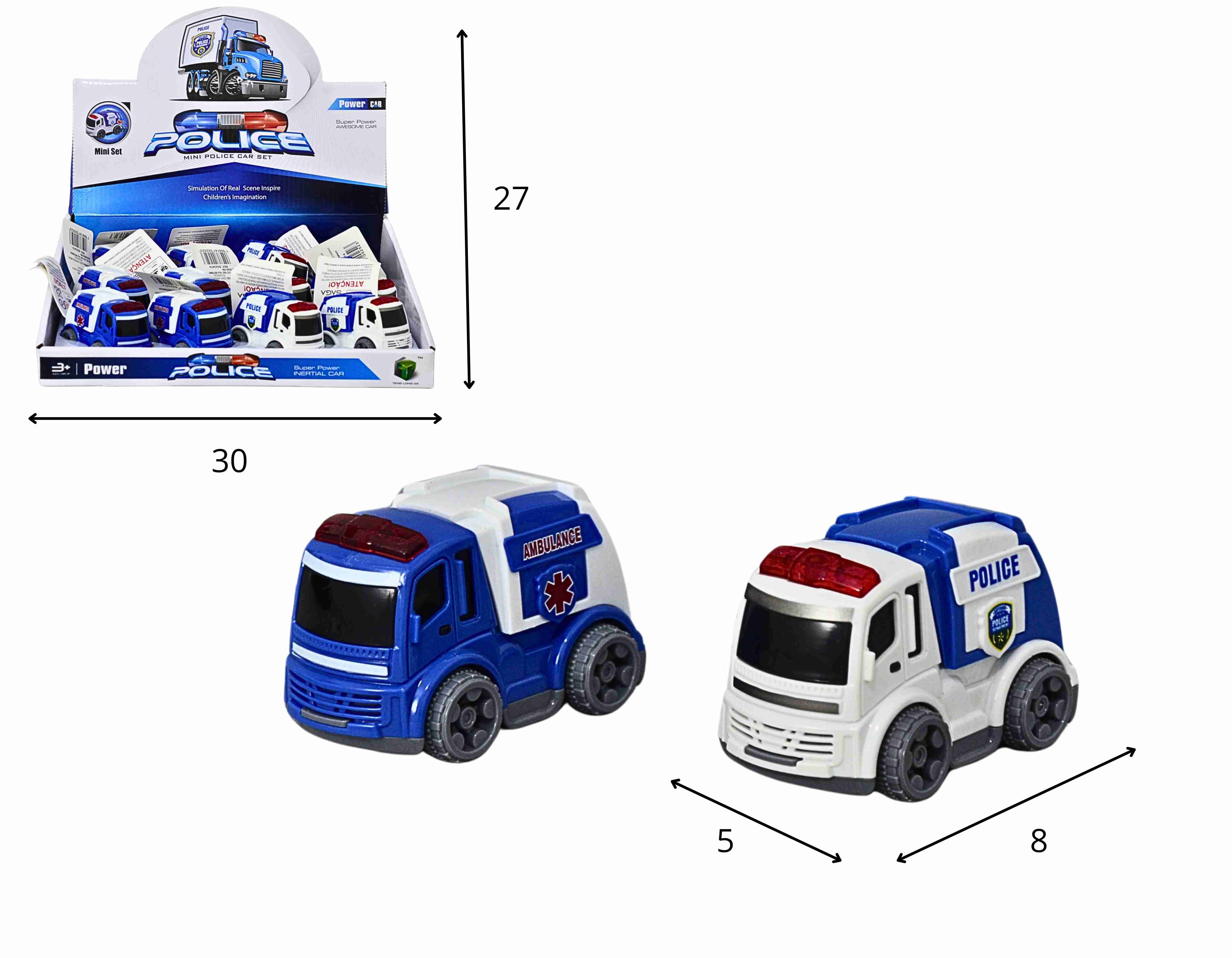 C - KIT  COLECAO CAMINHAO DE POLICIA A FRICCAO COM CORES VARIADOS NO DISPLAY C/ 12 PCS