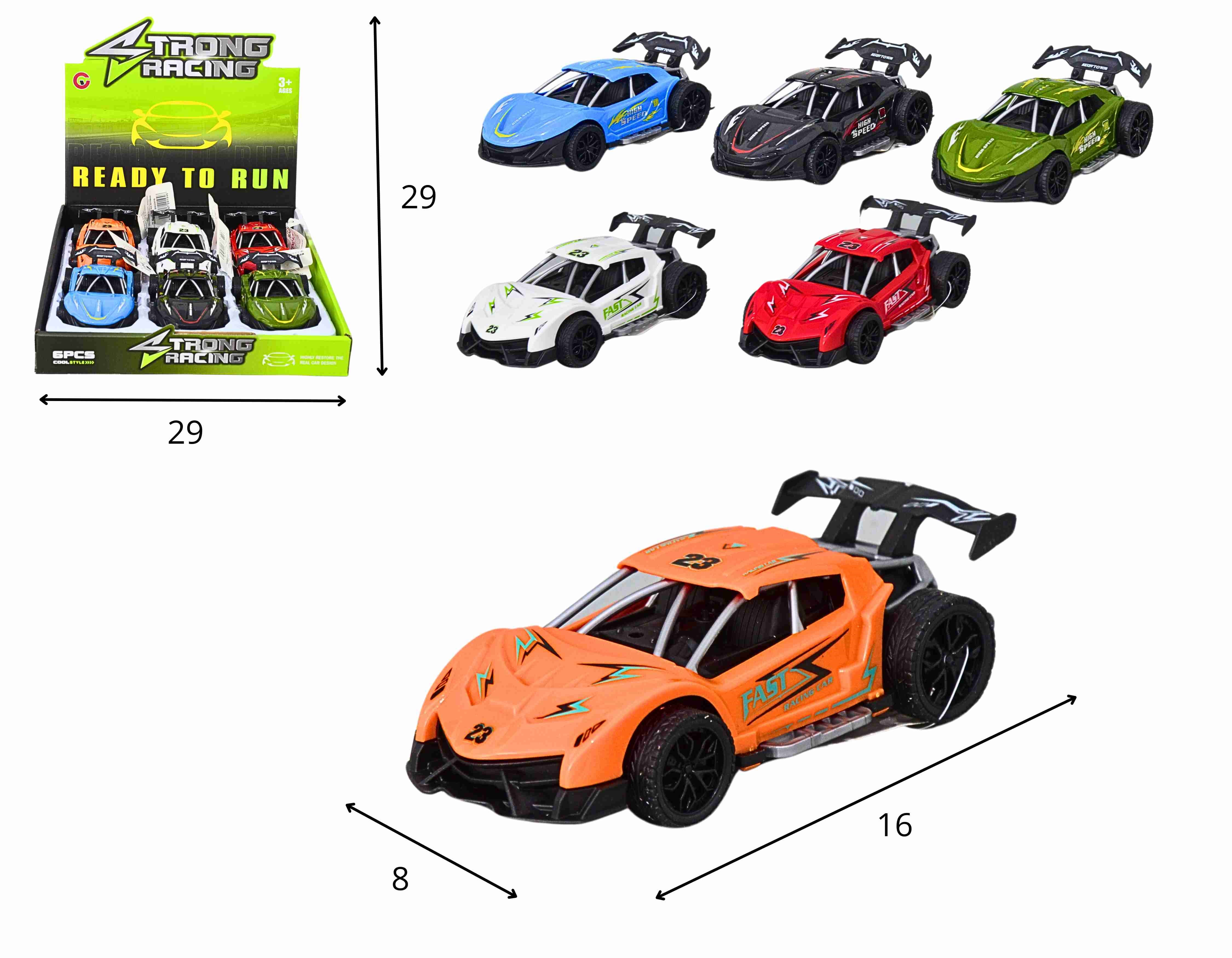 C - KIT COLEÇÃO CARROS DE CORRIDA COM CORES VARIADAS NO DISPLAY C/ 6 PÇS