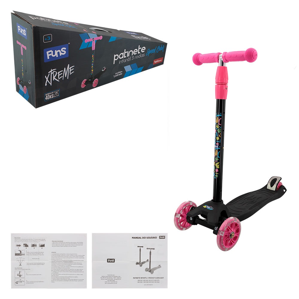 F - PATINETE INVERTIDO DE METAL/PLASTICO 3 RODAS COM LUZ .(SUPORTA ATÉ 40 KG)