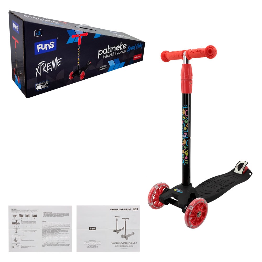F - PATINETE INVERTIDO DE METAL/PLASTICO 3 RODAS COM LUZ .(SUPORTA ATÉ 40 KG)