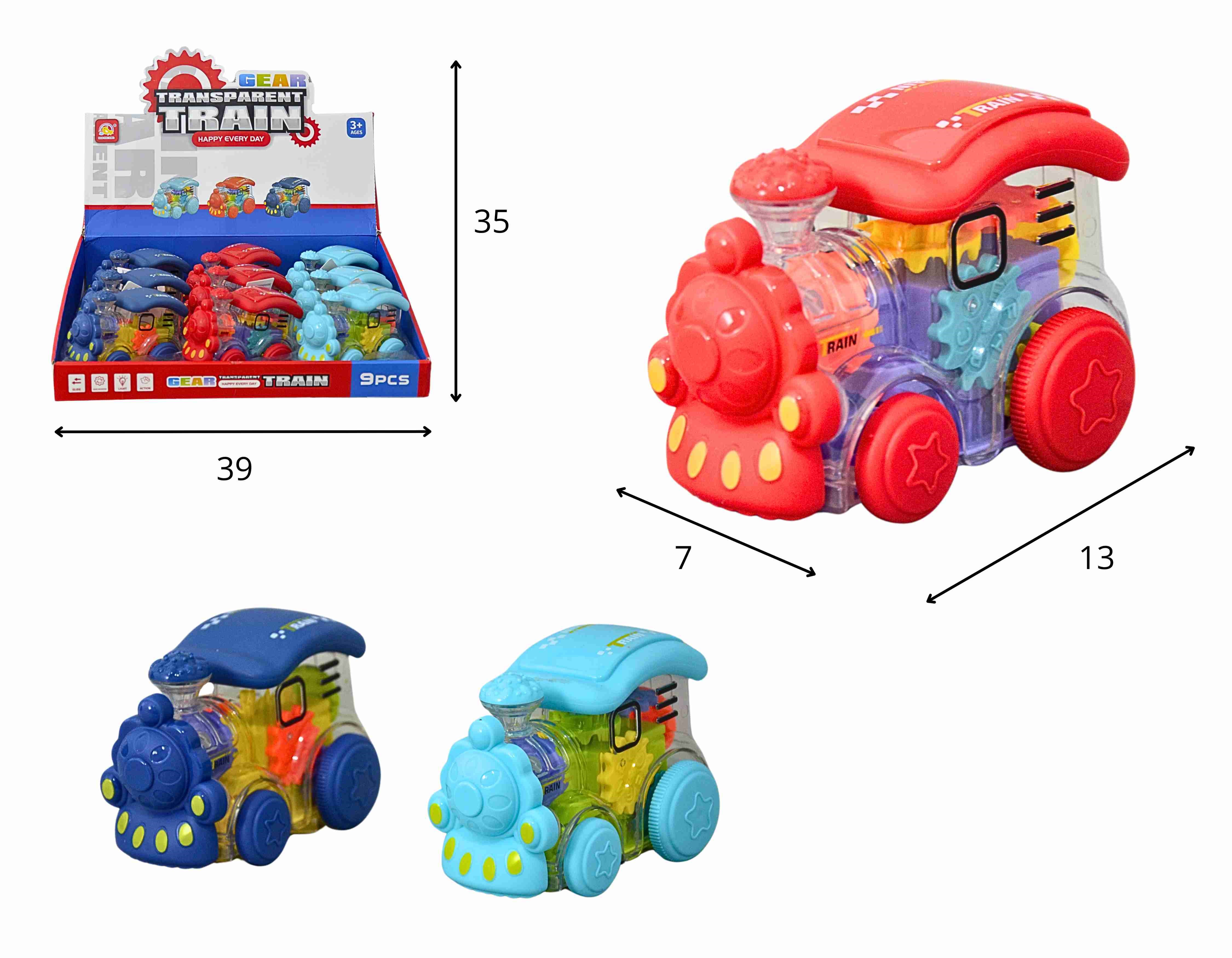 C - COLEÇÃO DE TREM TRANSLUCIDO Á FRICÇÃO COM CORES VARIADAS (DISPLAY COM 9 PEÇAS)