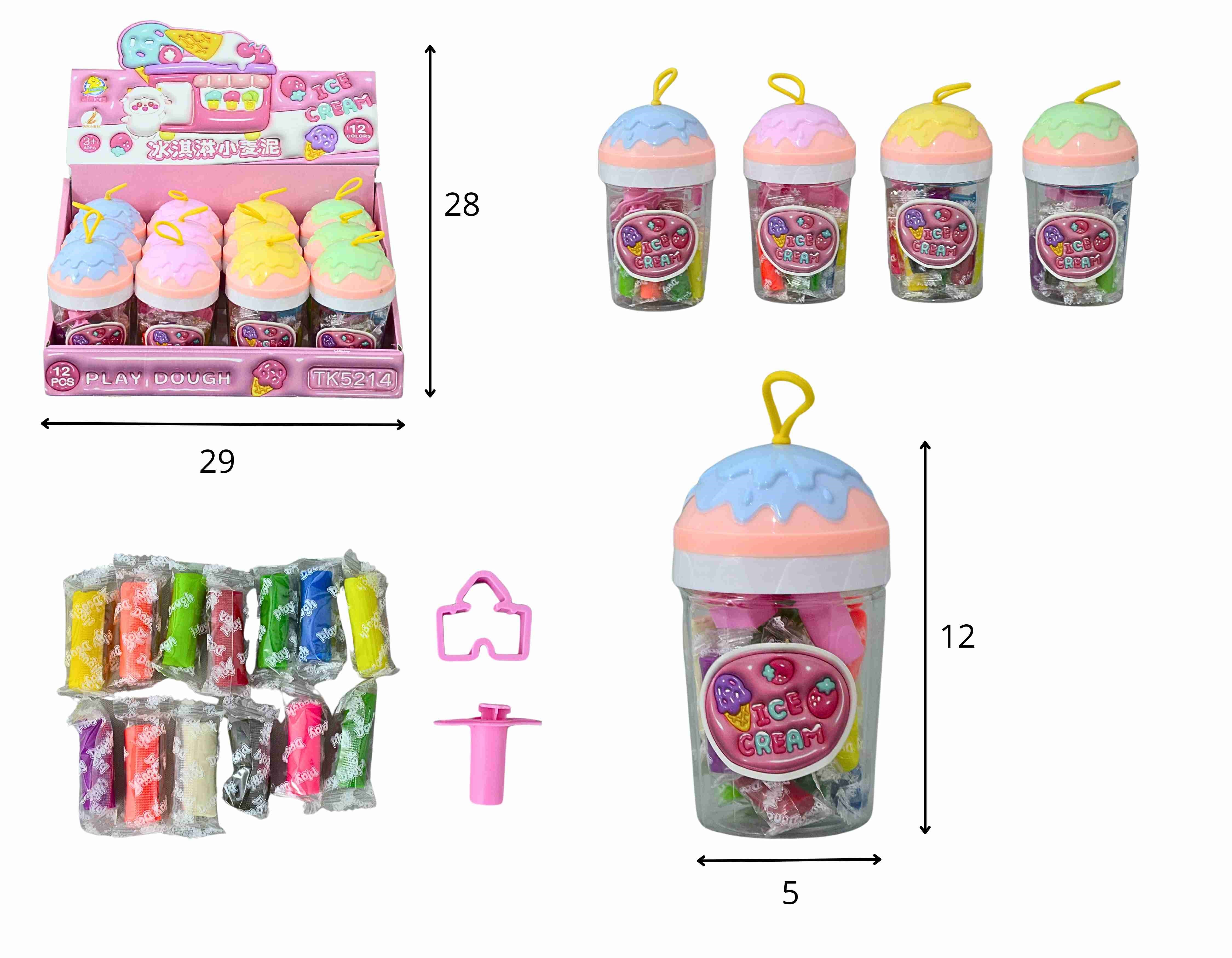 L - MASSINHA DE MODELAR POTE DE SORVETE  NO DISPLAY COM 12 PCS
