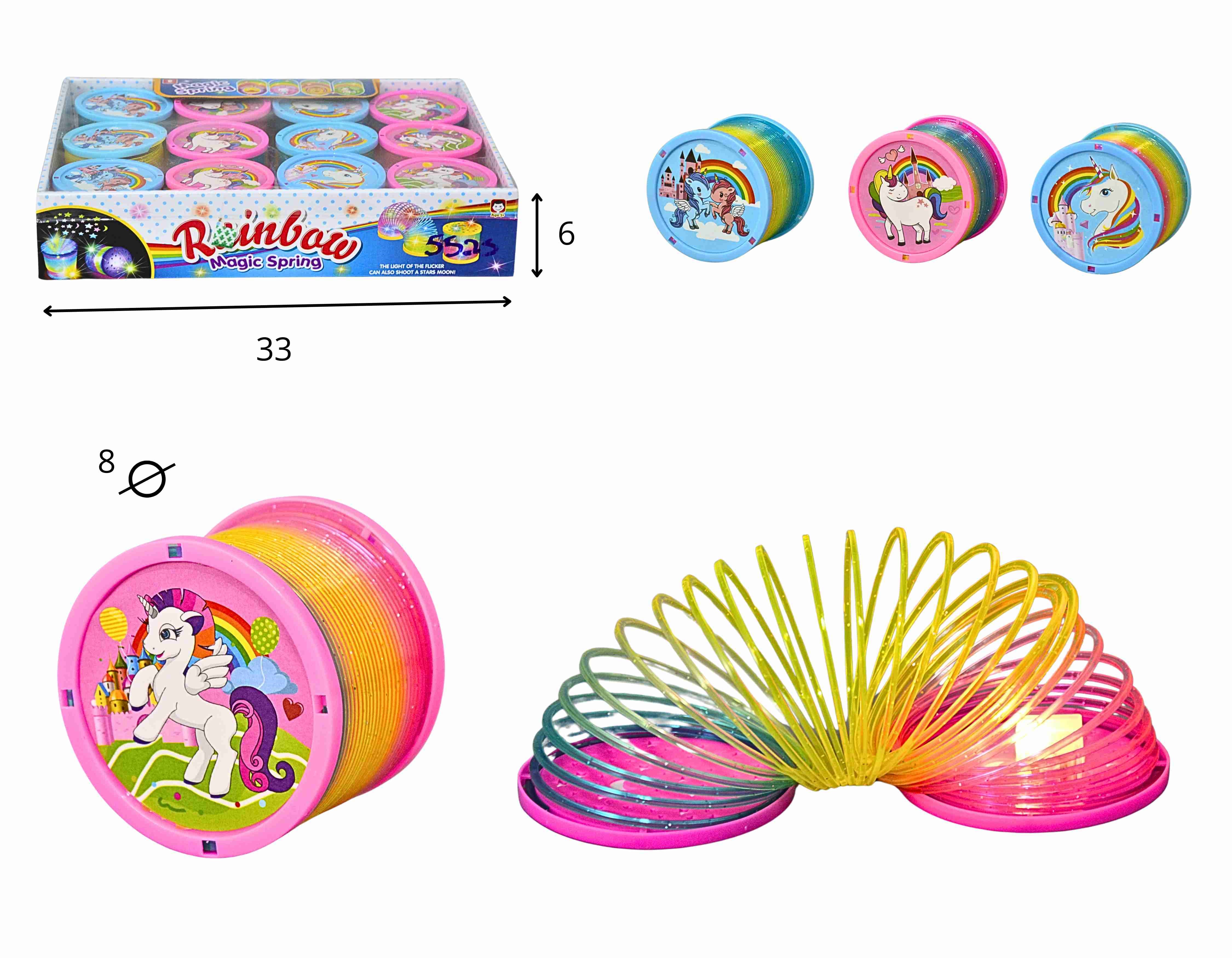 A - MOLA MALUCA TEMA UNICORNIO COM LUZ NO DISPLAY COM 12 PEÇAS E CORES VARIADAS