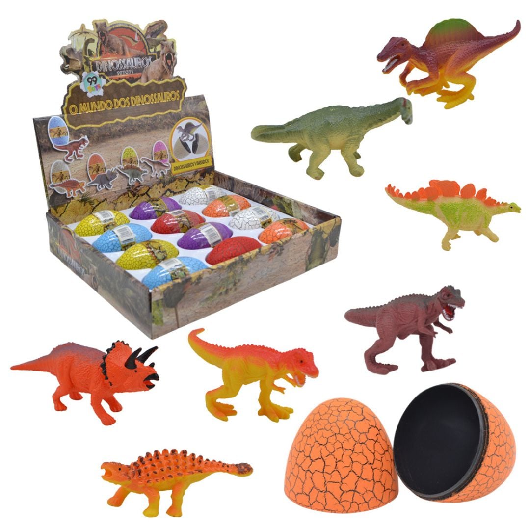 A - OVO COM DINOSSAURO SURPRESA COM CORES E MODELOS VARIADOS NO DISPLAY COM 12 PCS