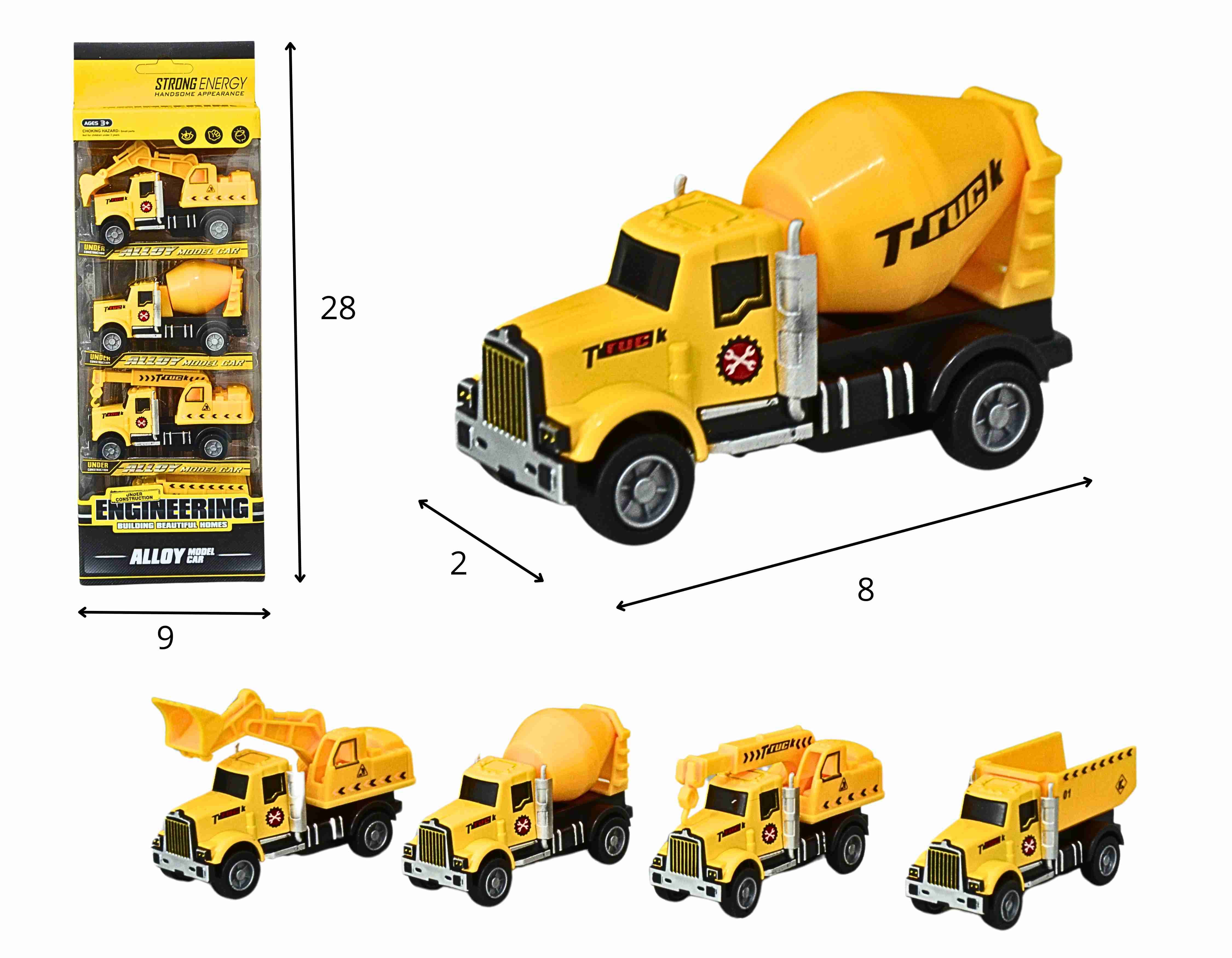C - KIT COLEÇÃO CAMINHOES DE CONSTRUCAO CABINE DE METAL COM 4 PCS E MODELOS VARIADOS