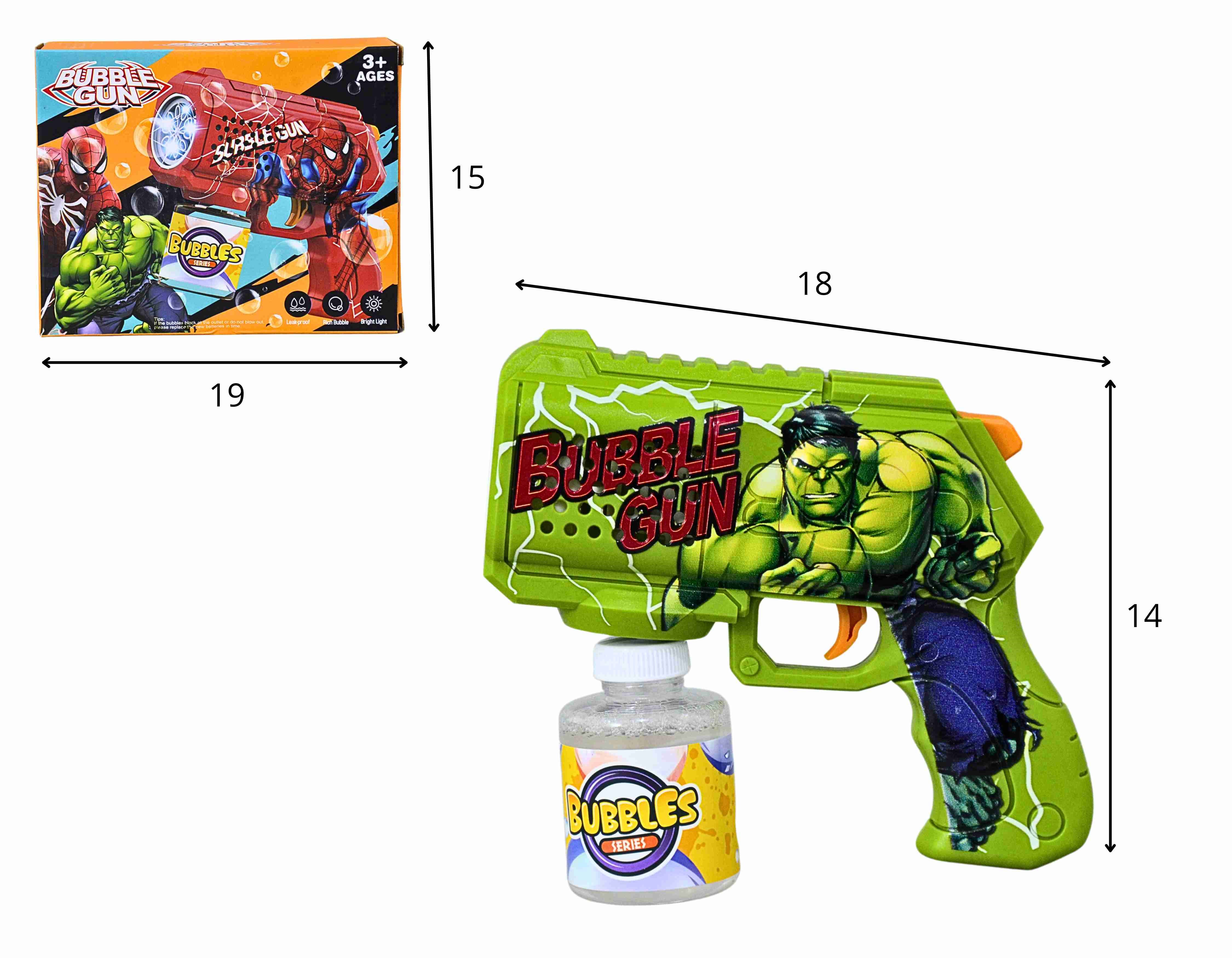 D - PISTOLA LANÇA BOLHAS DE SABÃO HULK Á PILHA, COM LUZ