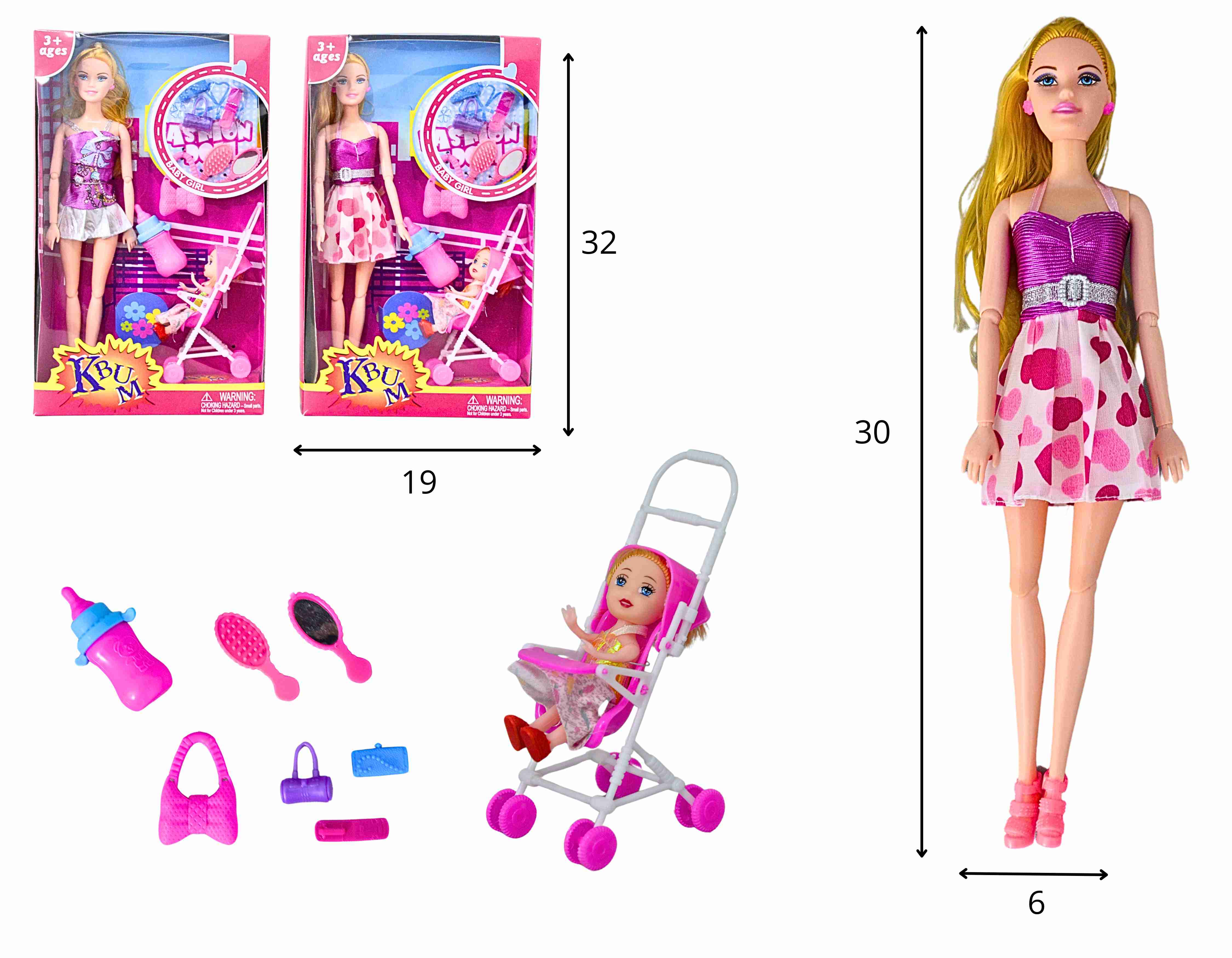 C - BONECA KBUM ARTICULADA COM FILHA E ACESSÓRIOS