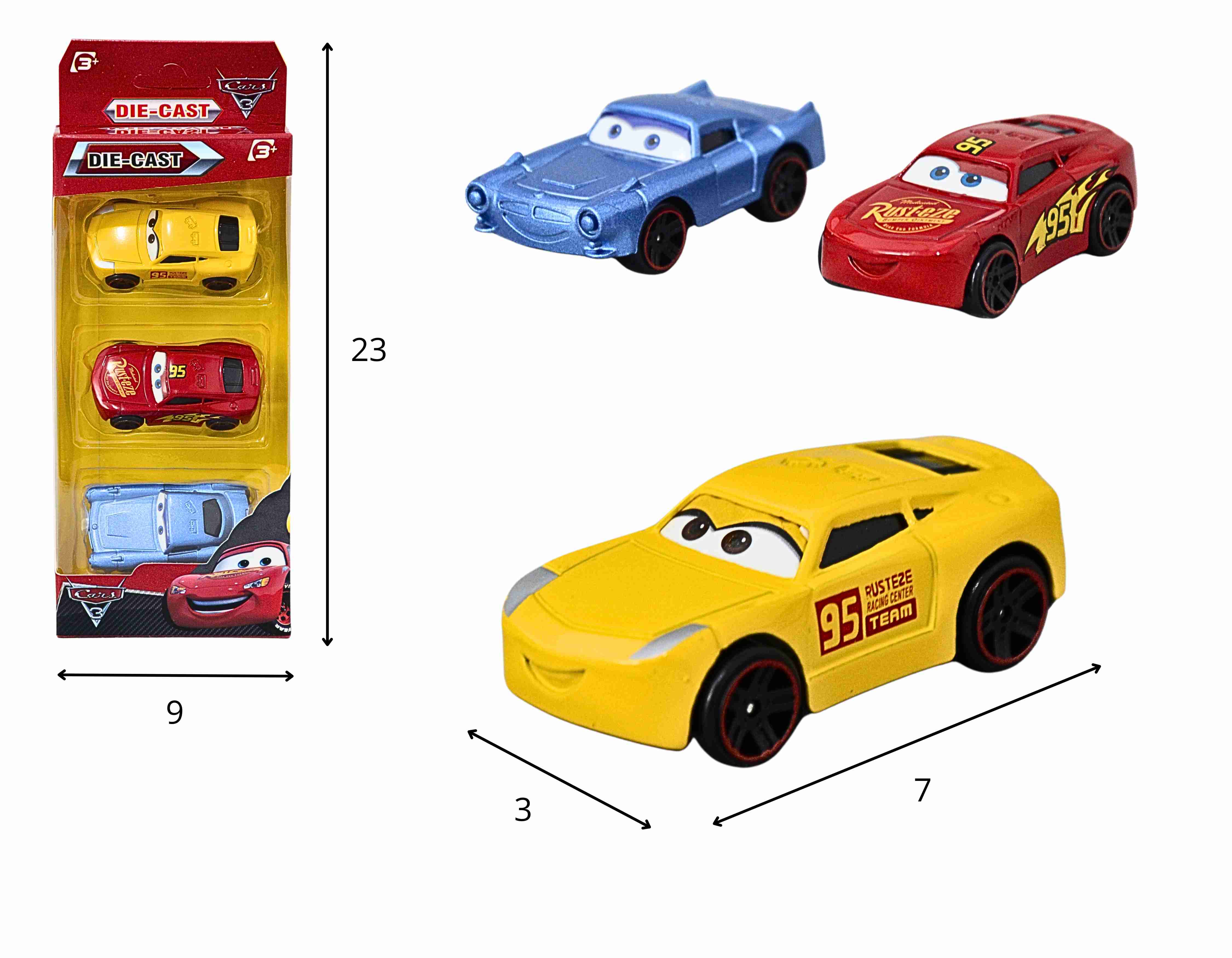 A - COLEÇÃO CARRINHOS CARS DE METAL COM 3 PEÇAS E MODELOS VARIADOS
