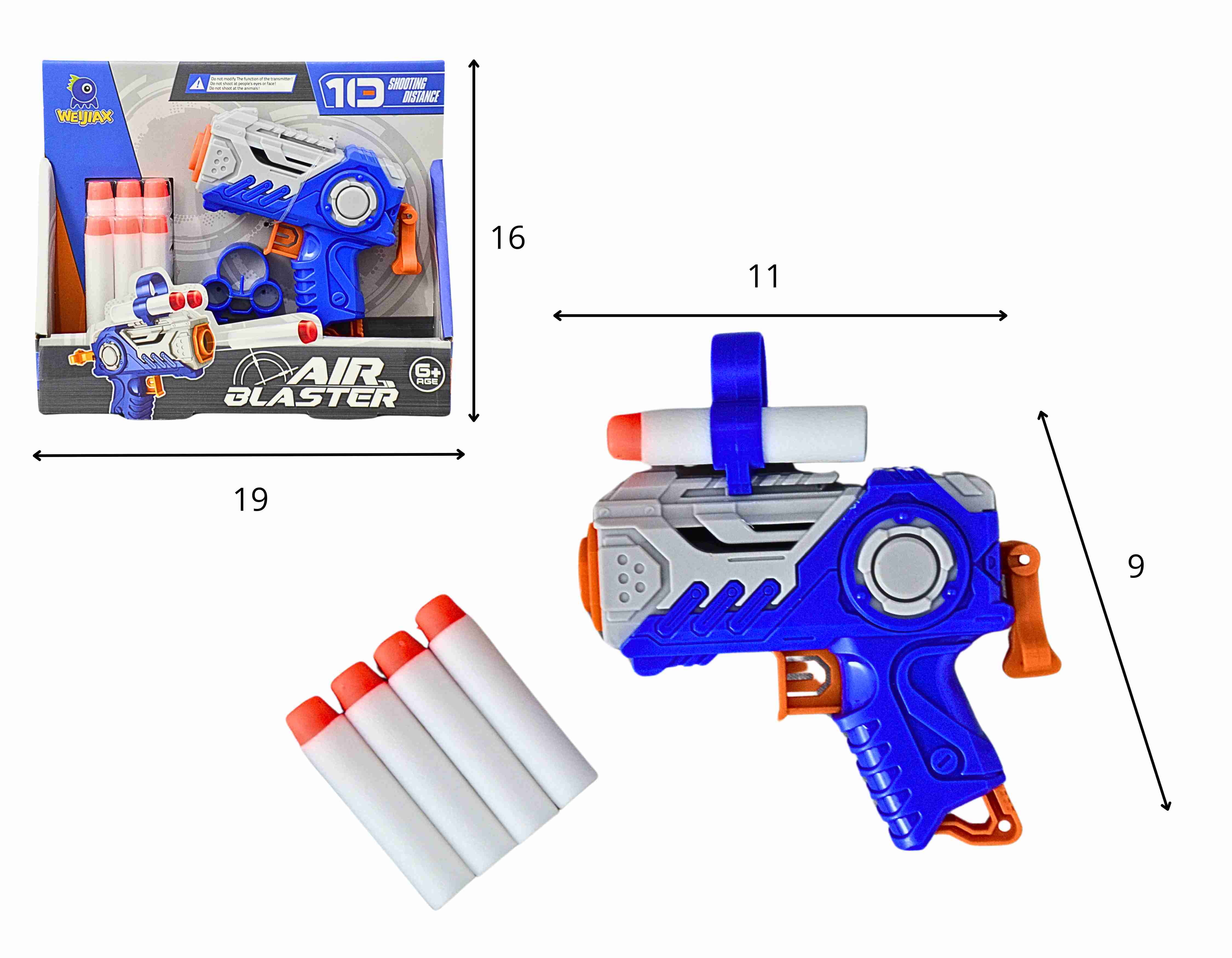 **G - PISTOLA LANÇA DARDOS NA CAIXA COM 6 DARDOS
