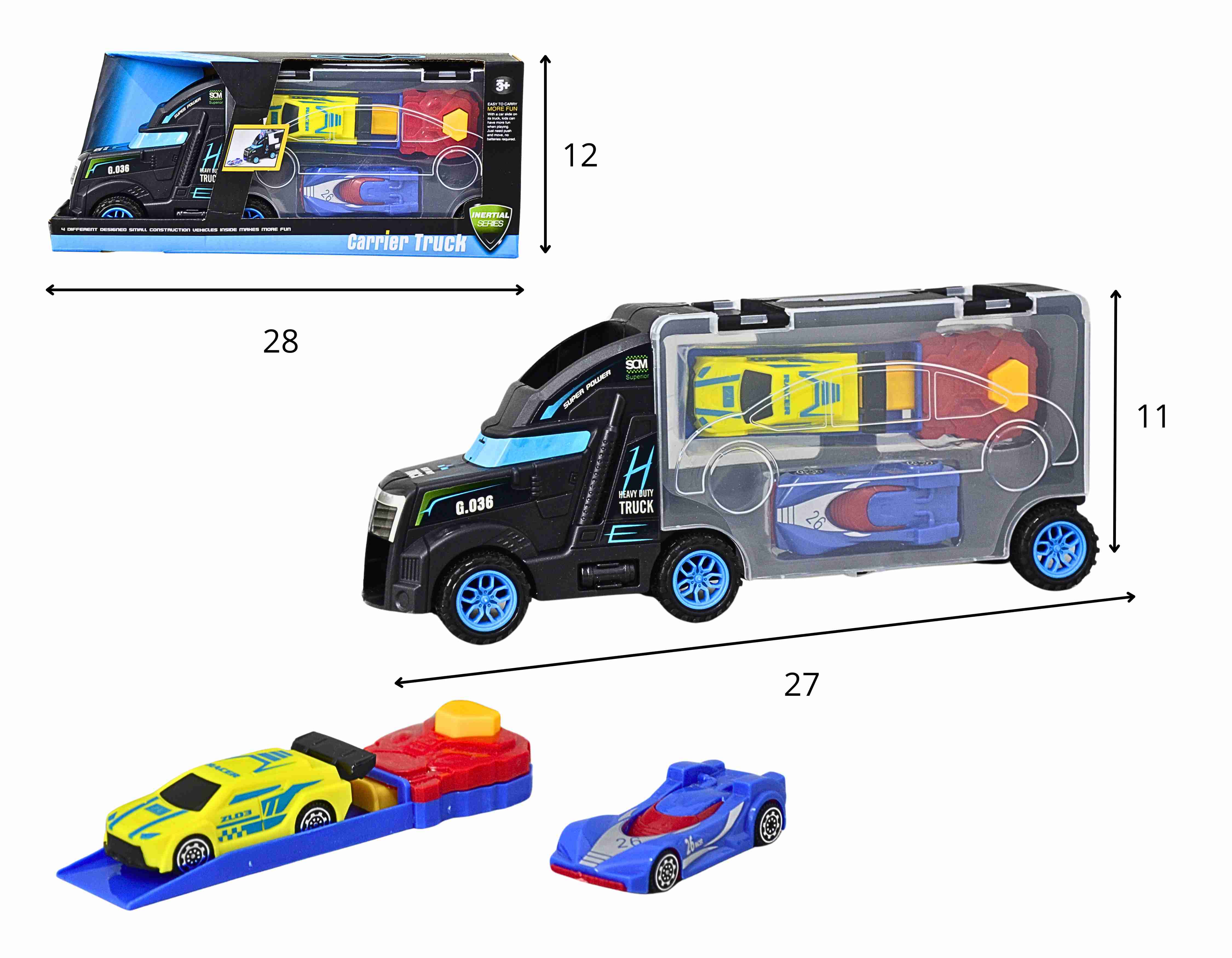 E - CAMINHAO MALETA COM 2 CARRINHOS E LANÇADOR
