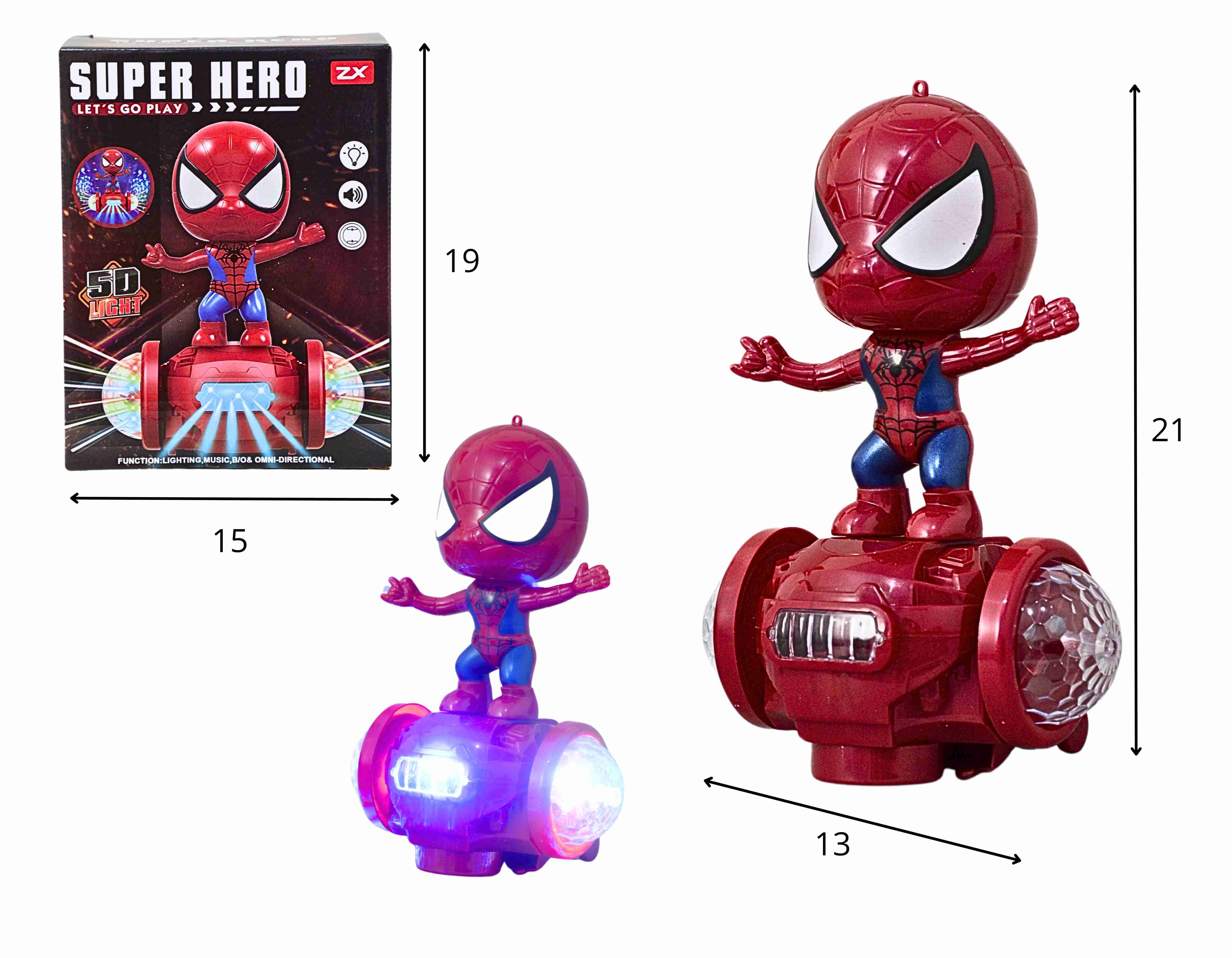 D - BONECO SPIDERMAN NO OVERBOARD A PILHA BATE E VOLTA COM SOM E ILUMINAÇÃO