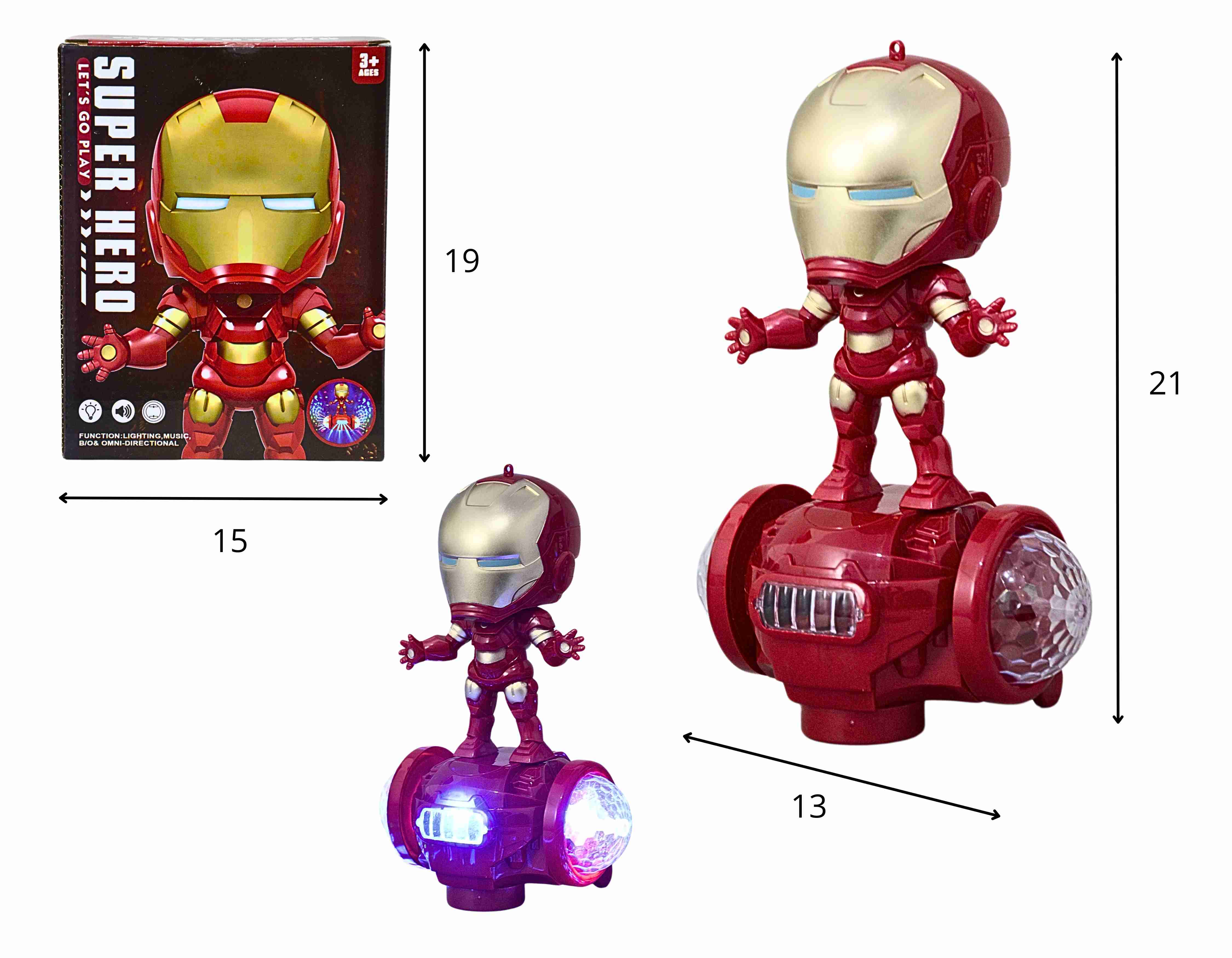 **D - BONECO HOMEM DE FERRO NO OVERBOARD A PILHA BATE E VOLTA COM SOM E ILUMINAÇÃO