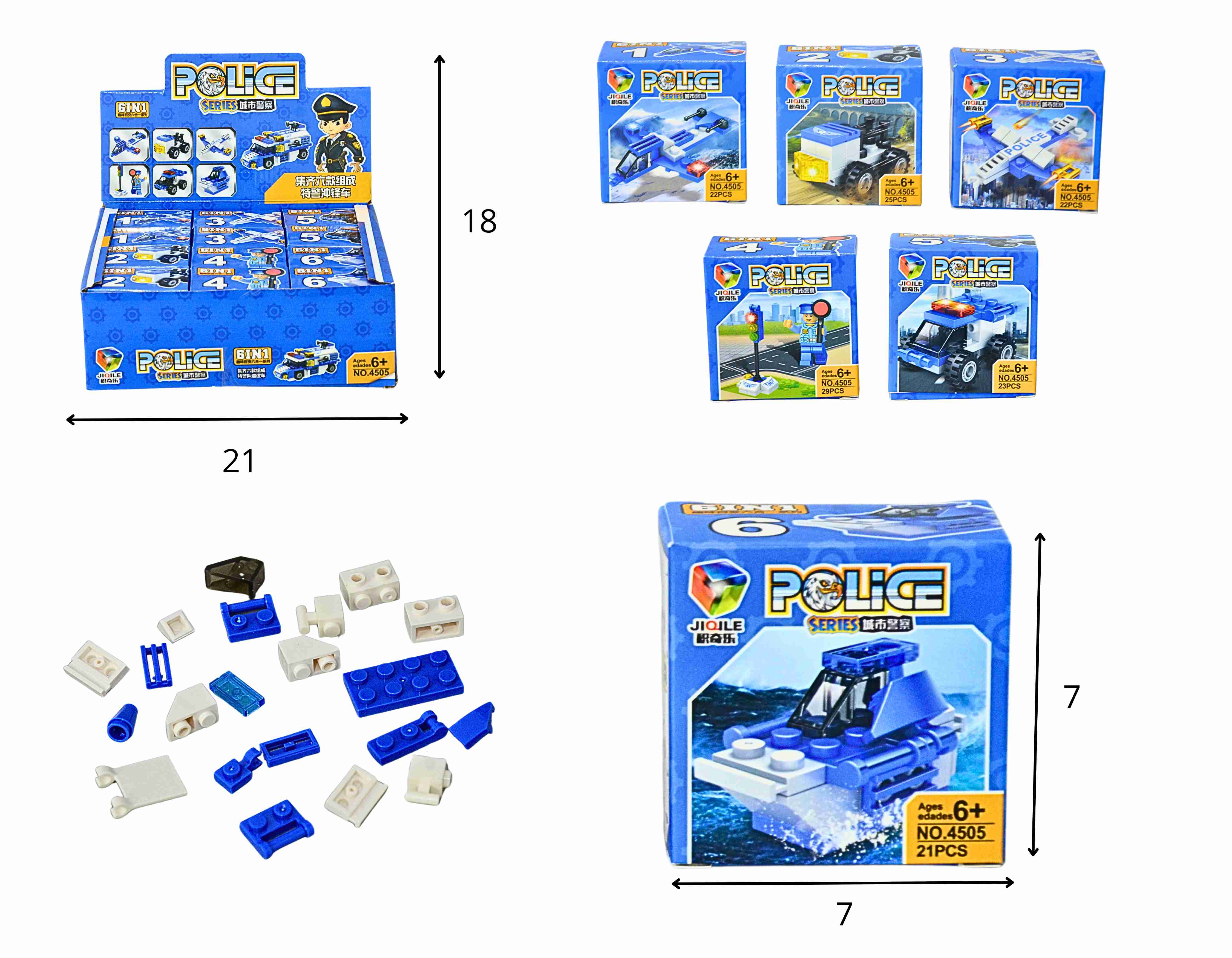 B - VEICULO DE MONTAR TEMA POLICIA TIPO LEGO NO DISPLAY C/ 12 PEÇAS