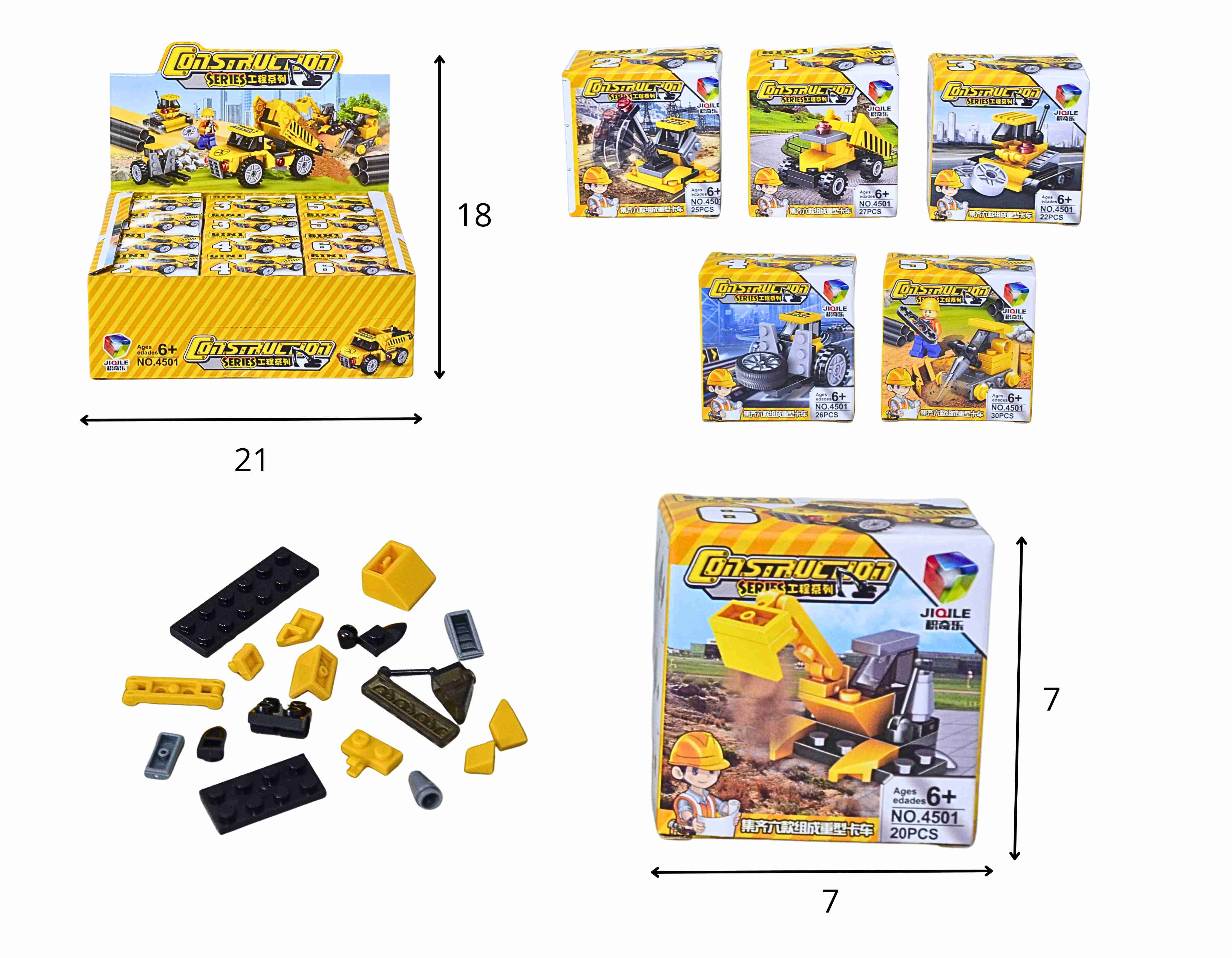 B - VEICULO DE MONTAR TEMA CONSTRUÇÃO TIPO LEGO NO DISPLAY C/ 12 PEÇAS