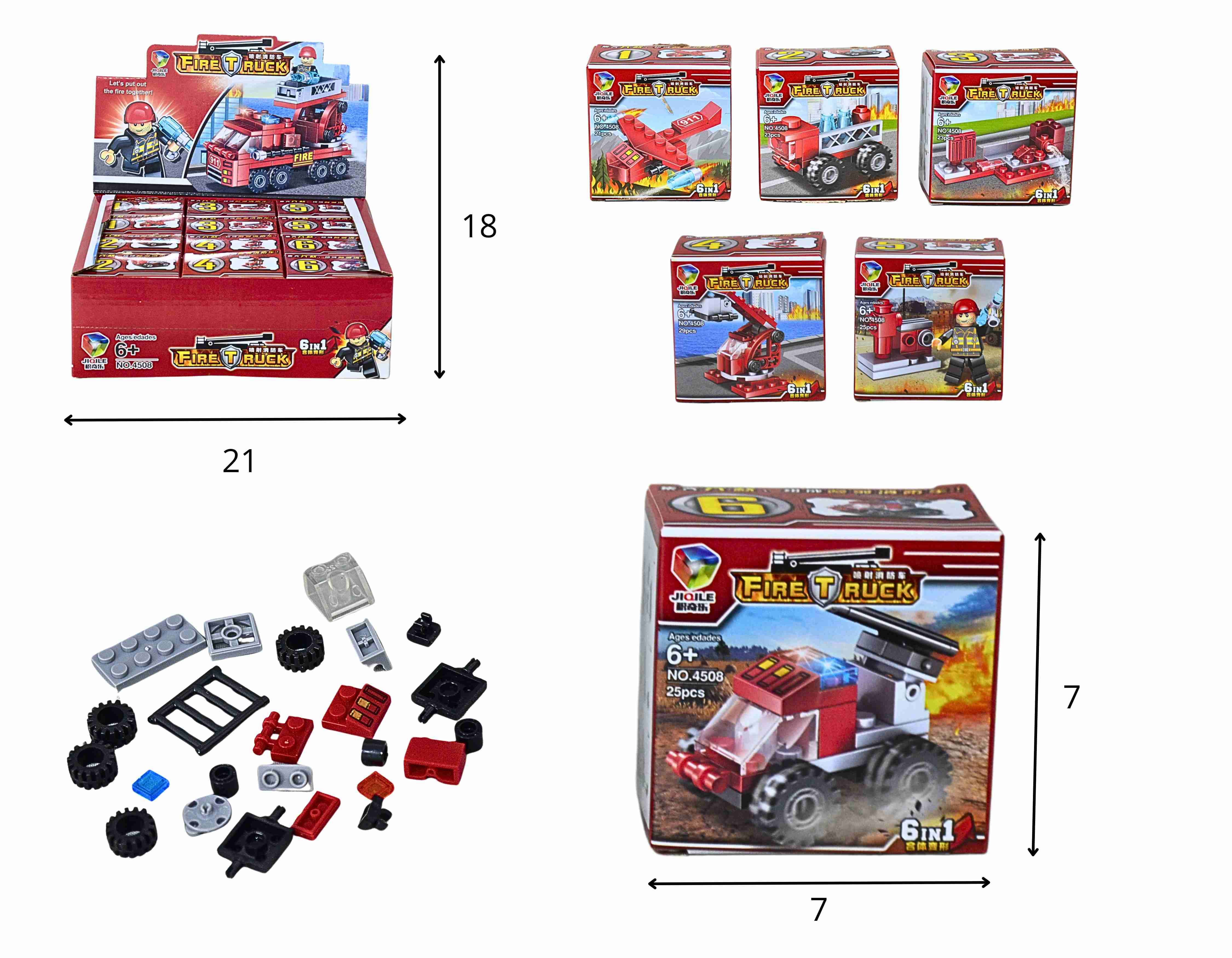 B - VEICULO DE MONTAR TEMA BOMBEIRO TIPO LEGO NO DISPLAY C/ 12 PEÇAS