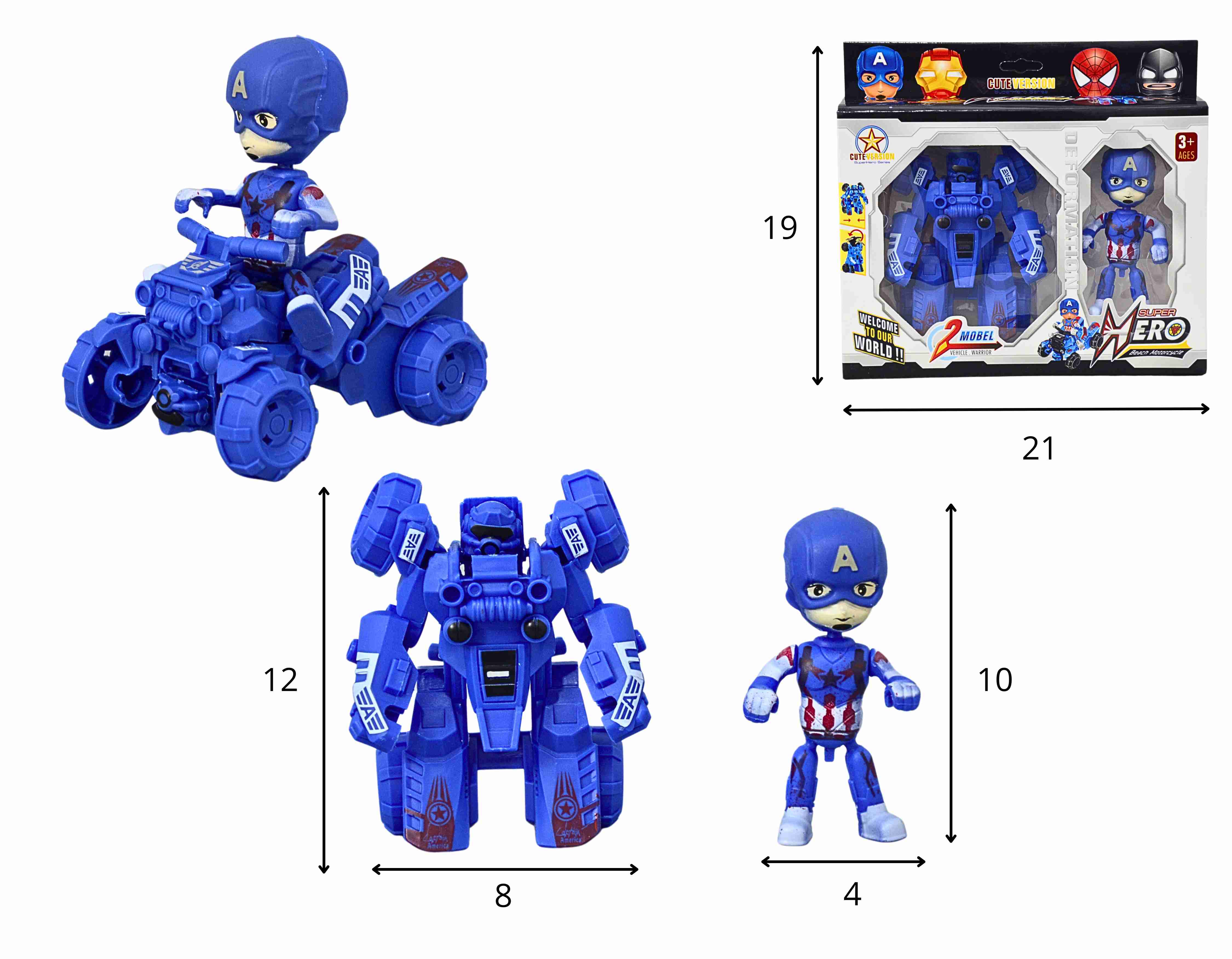 C - BONECO CAPITAO AMERICA E TRANSFORMERS QUE VIRA QUADRICICLO