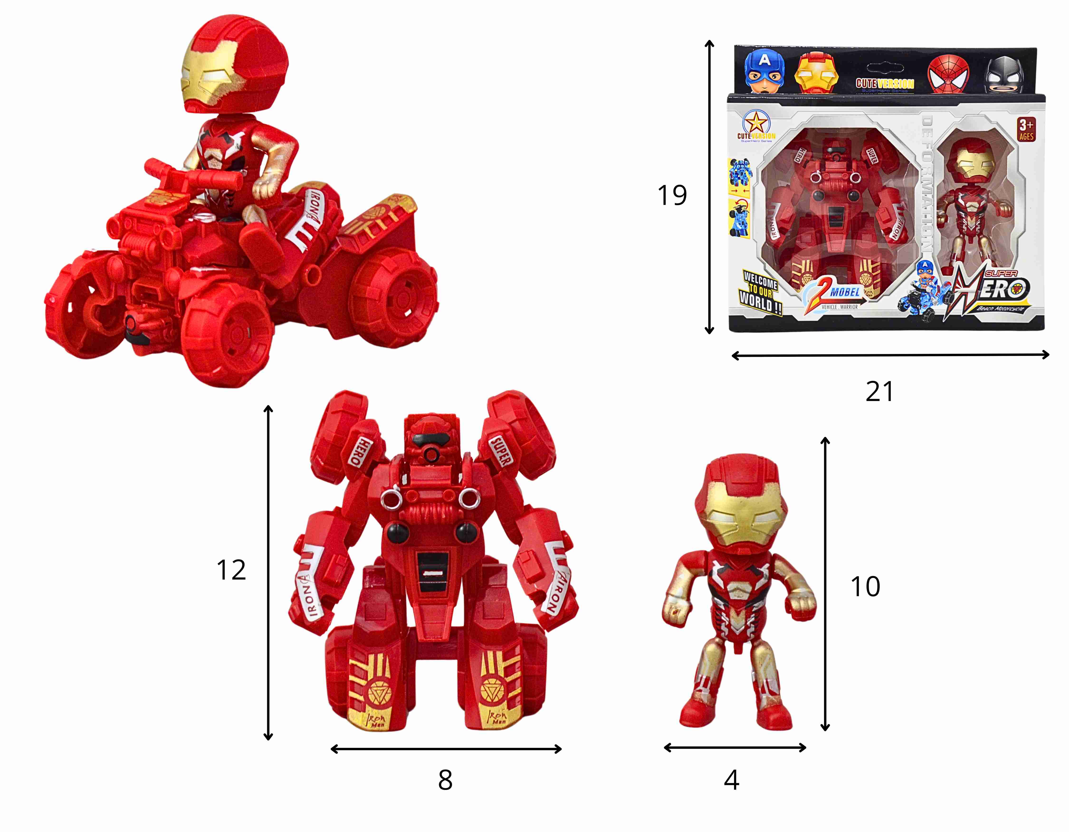 C - BONECO HOMEM DE FERRO E TRANSFORMERS QUE VIRA QUADRICICLO