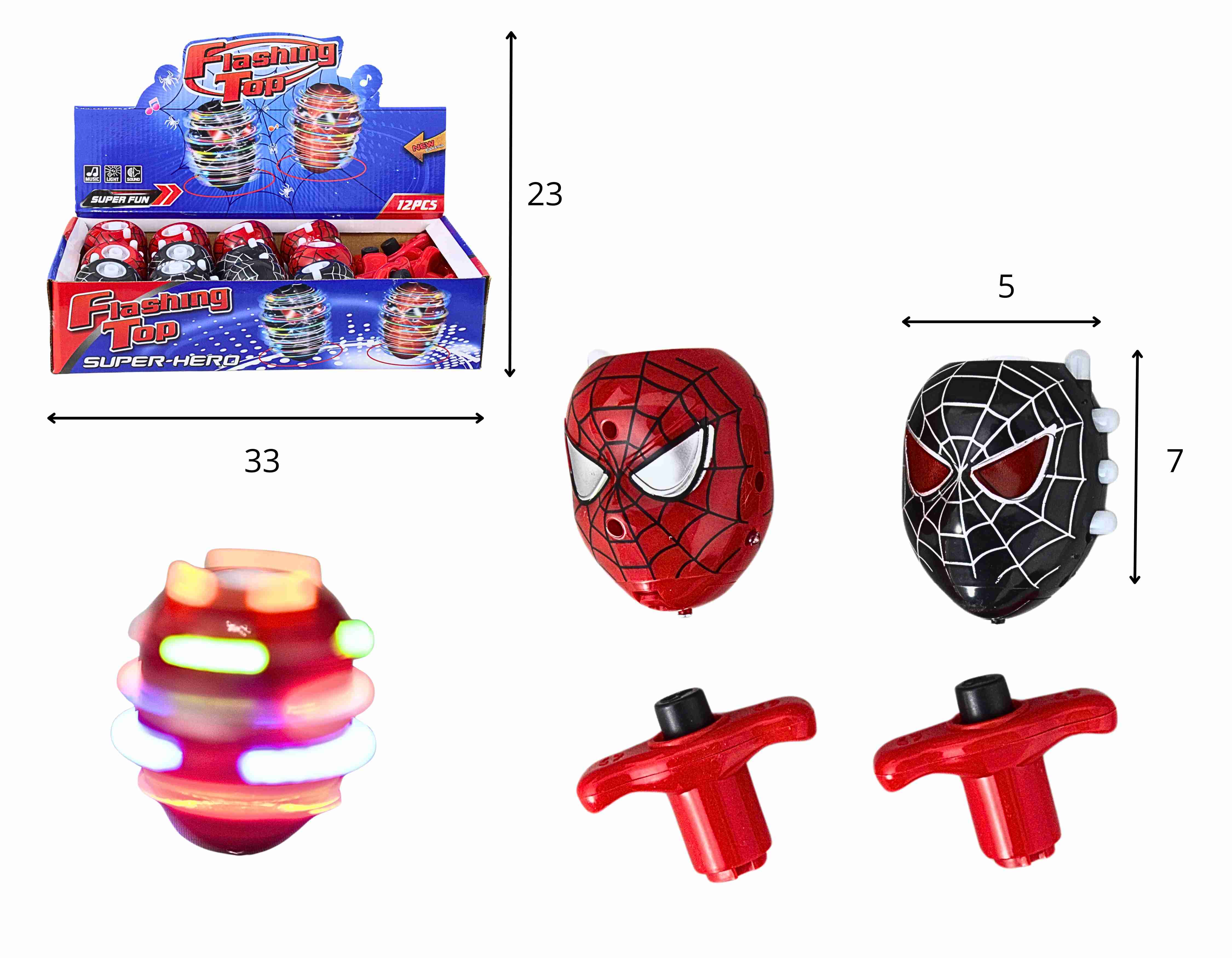 B - PIÃO SPIDERMAN COM SOM E ILUMINAÇÃO DISPLAY C/ 12 PEÇAS