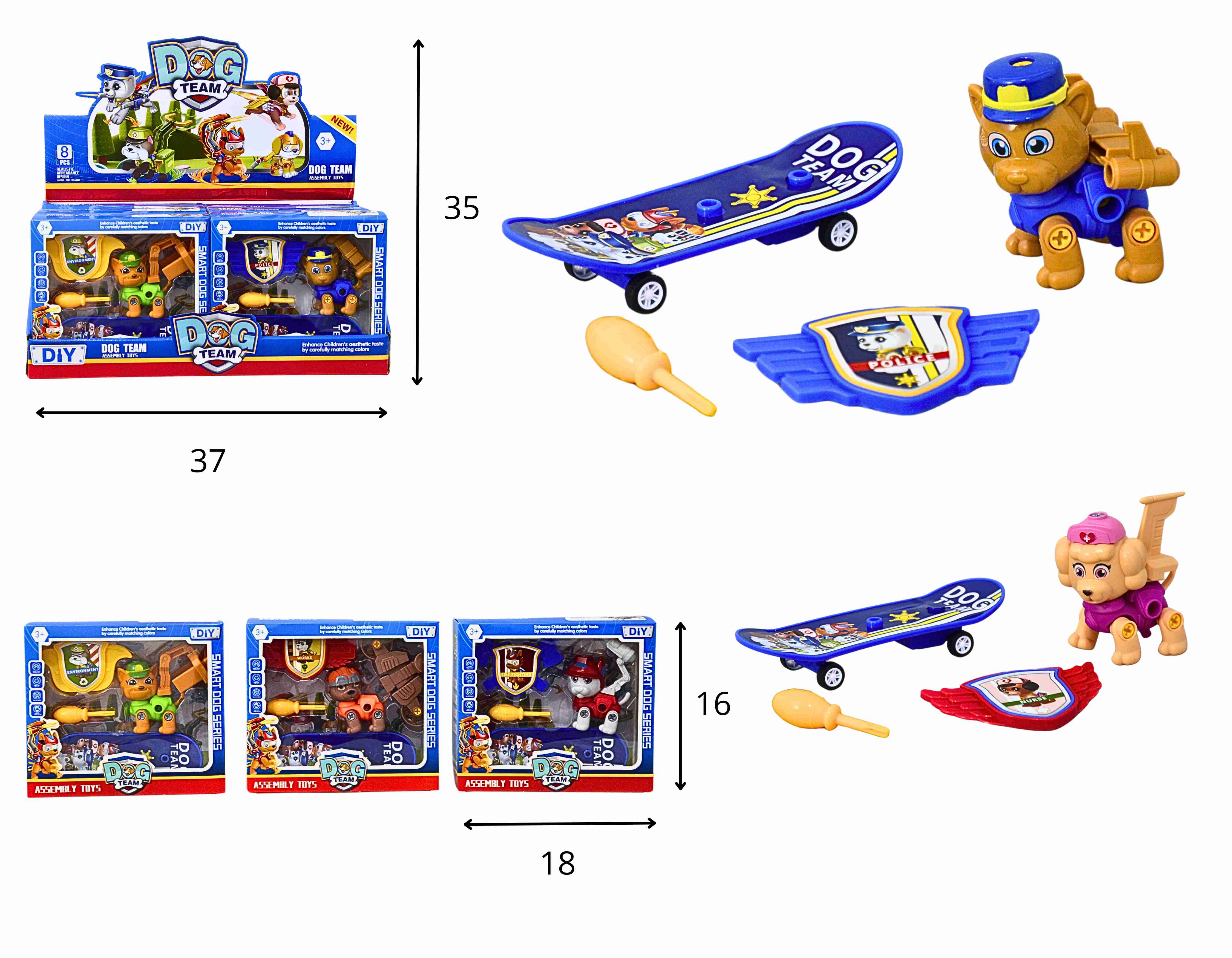 **A - PATRULHA CANINA MONTA DESMONTA COM SKATE E ESCUDO NO DISPLAY C 8 PCS