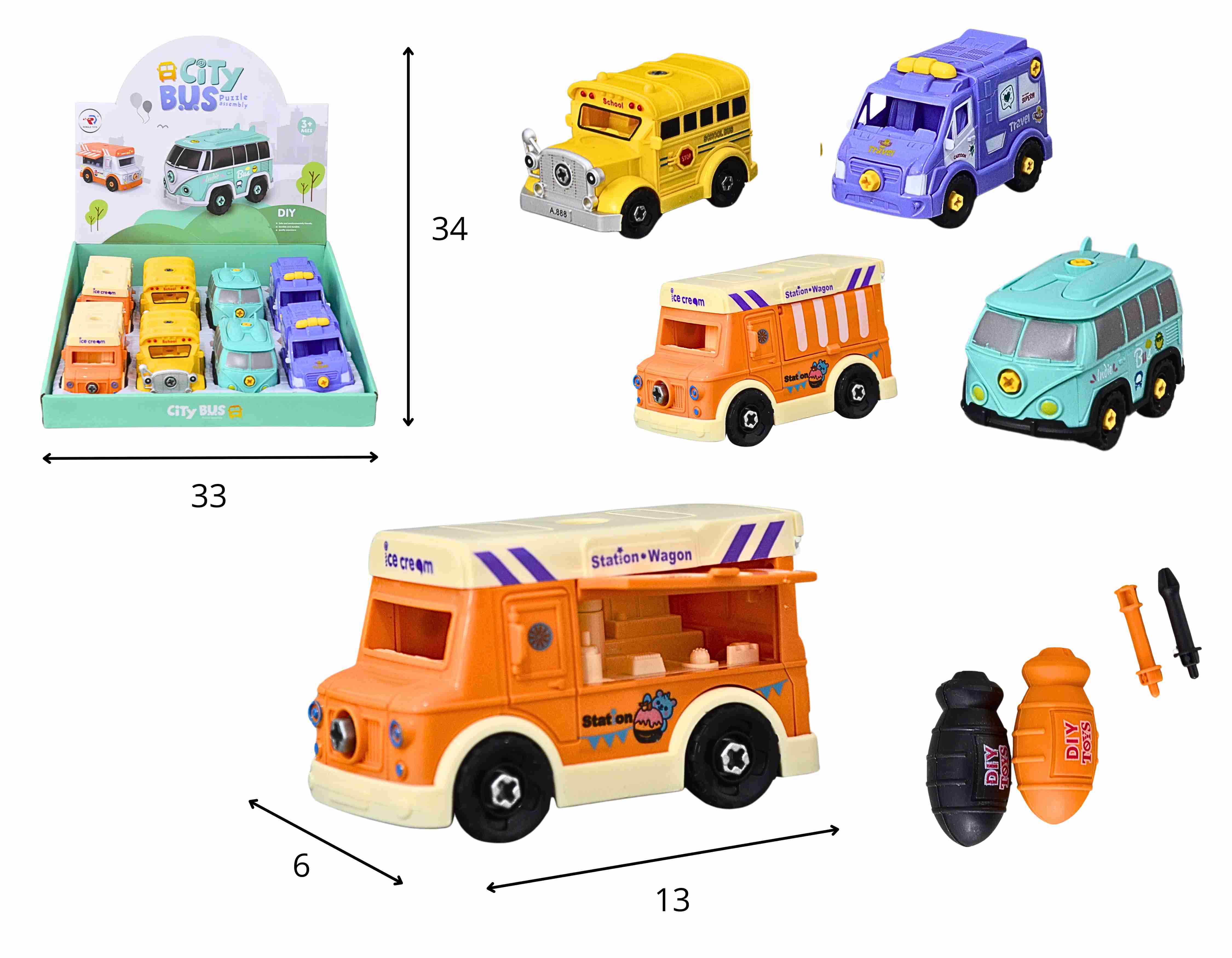 C - KIT COLECAO VEICULOS COM TEMAS VARIADOS MONTA DESMONTA NO DISPLAY C/ 8 PCS