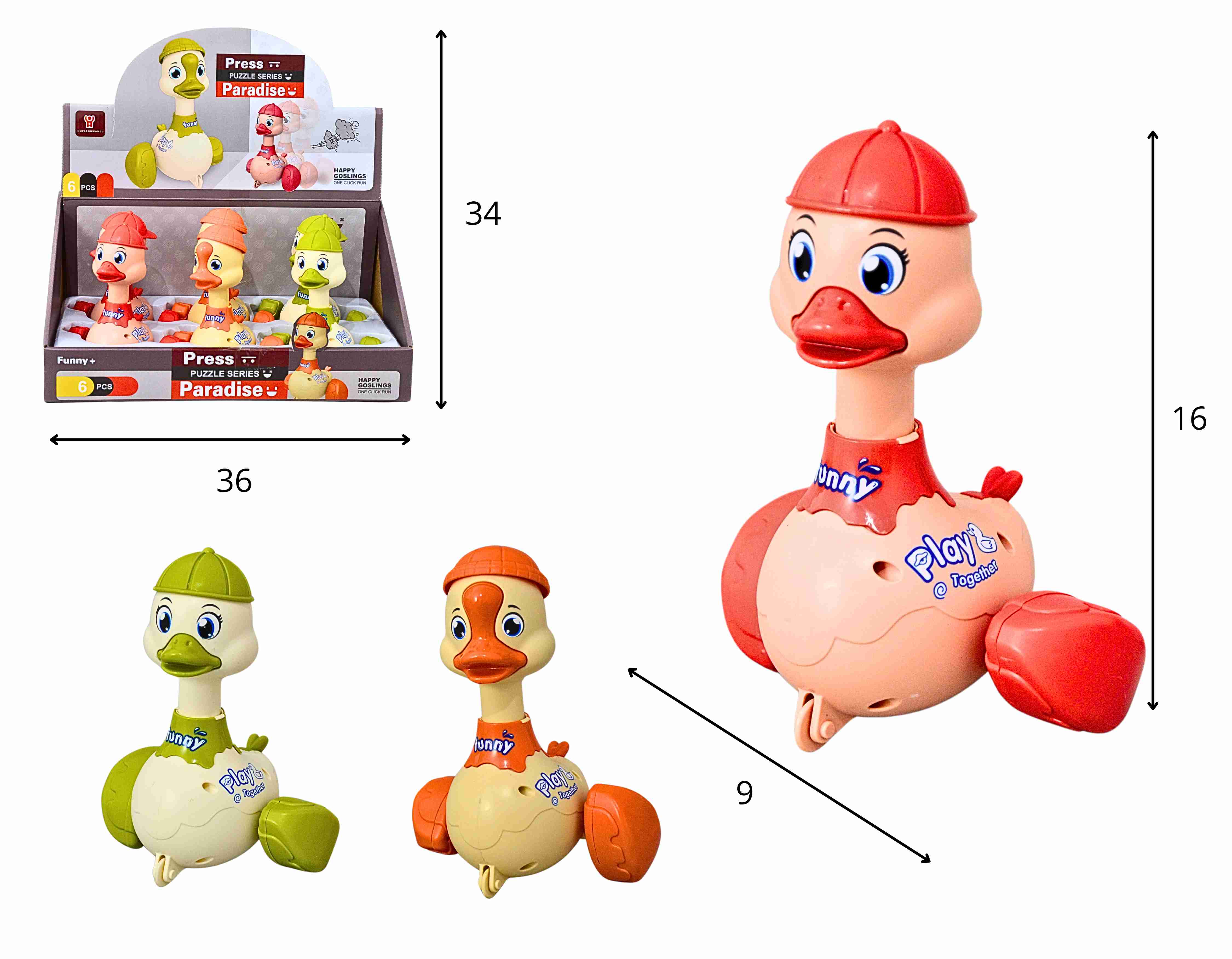 C - KIT COLECAO PATINHOS A FRICÇÃO COM CORES VARIADAS NO DISPLAY C/ 6 PCS