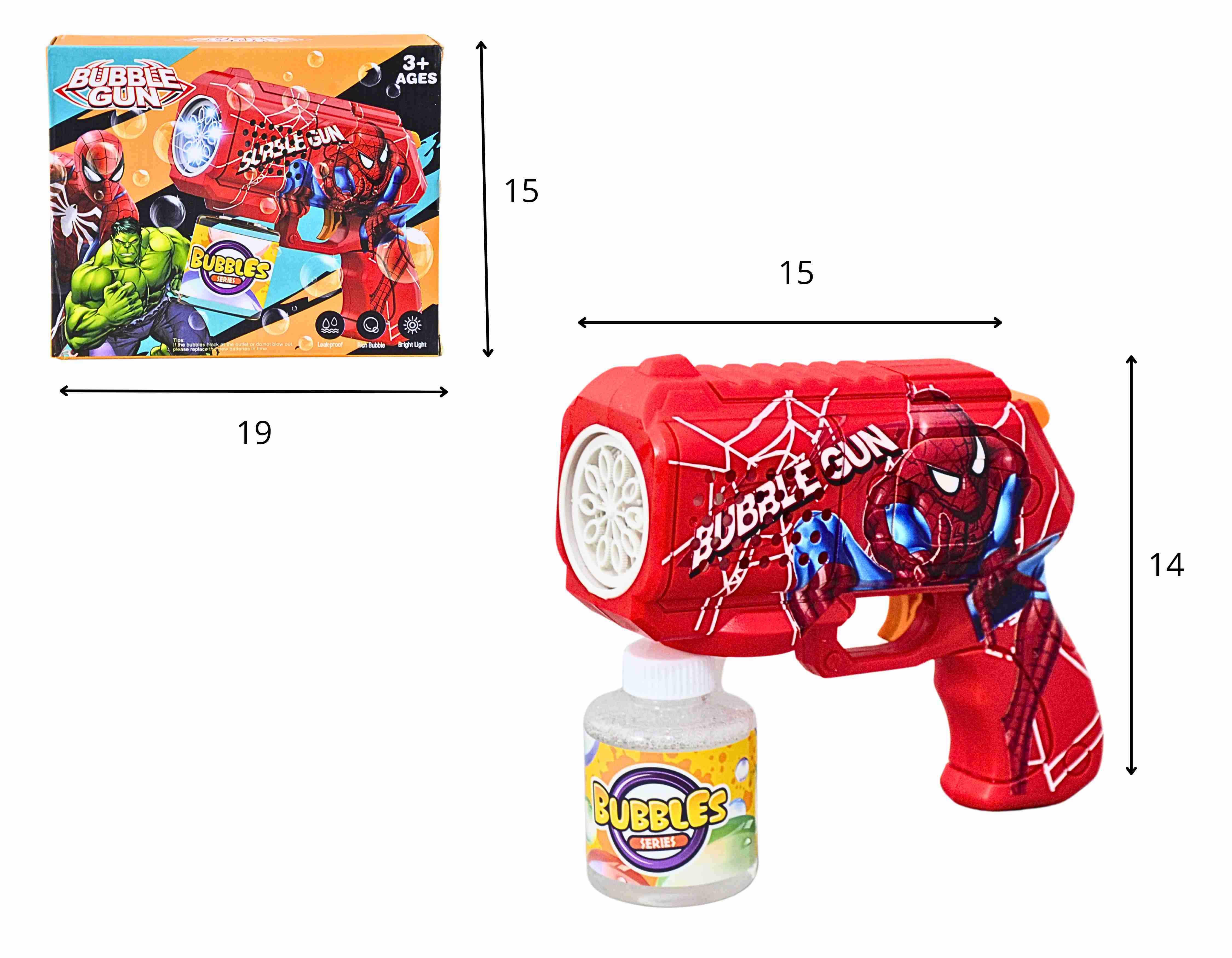 D - PISTOLA LANÇA BOLHAS DE SABÃO SPIDERMAN Á PILHA, COM LUZ