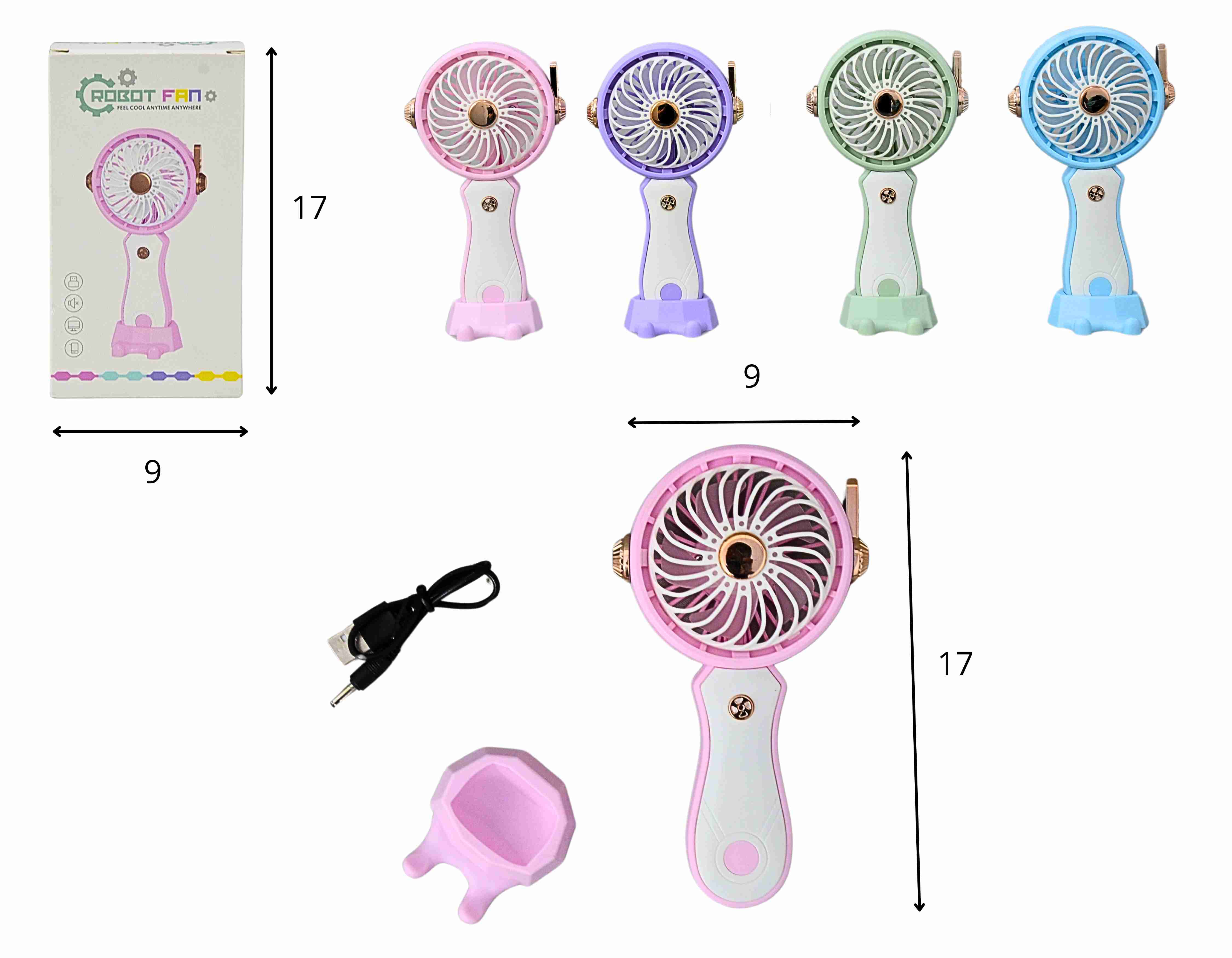 D - MINI VENTILADOR RECARREGAVEL COM CORES VARIADAS