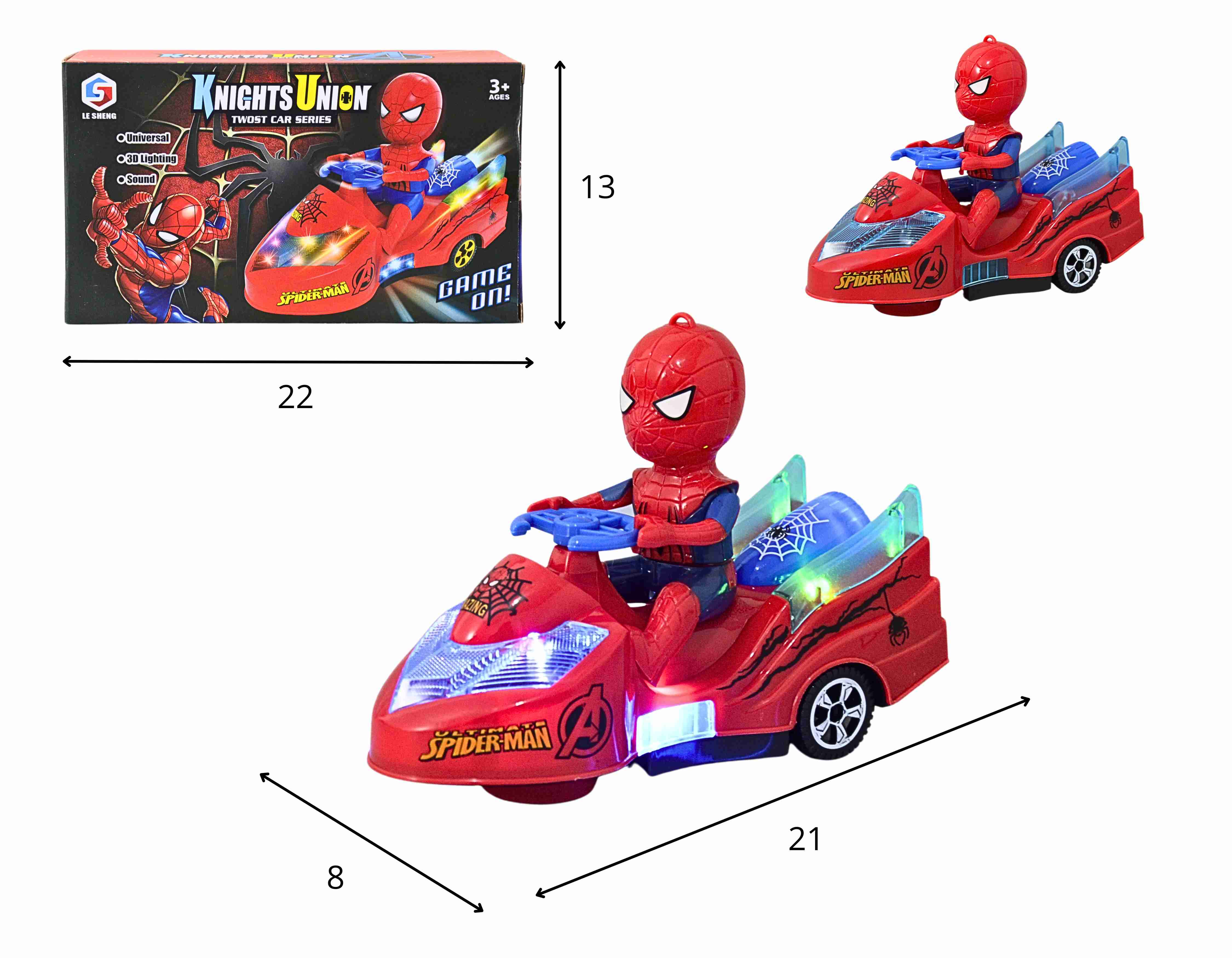 D - CARRO COM BONECO SPIDERMAN A PILHA BATE E VOLTA COM SOM E ILUMINAÇÃO