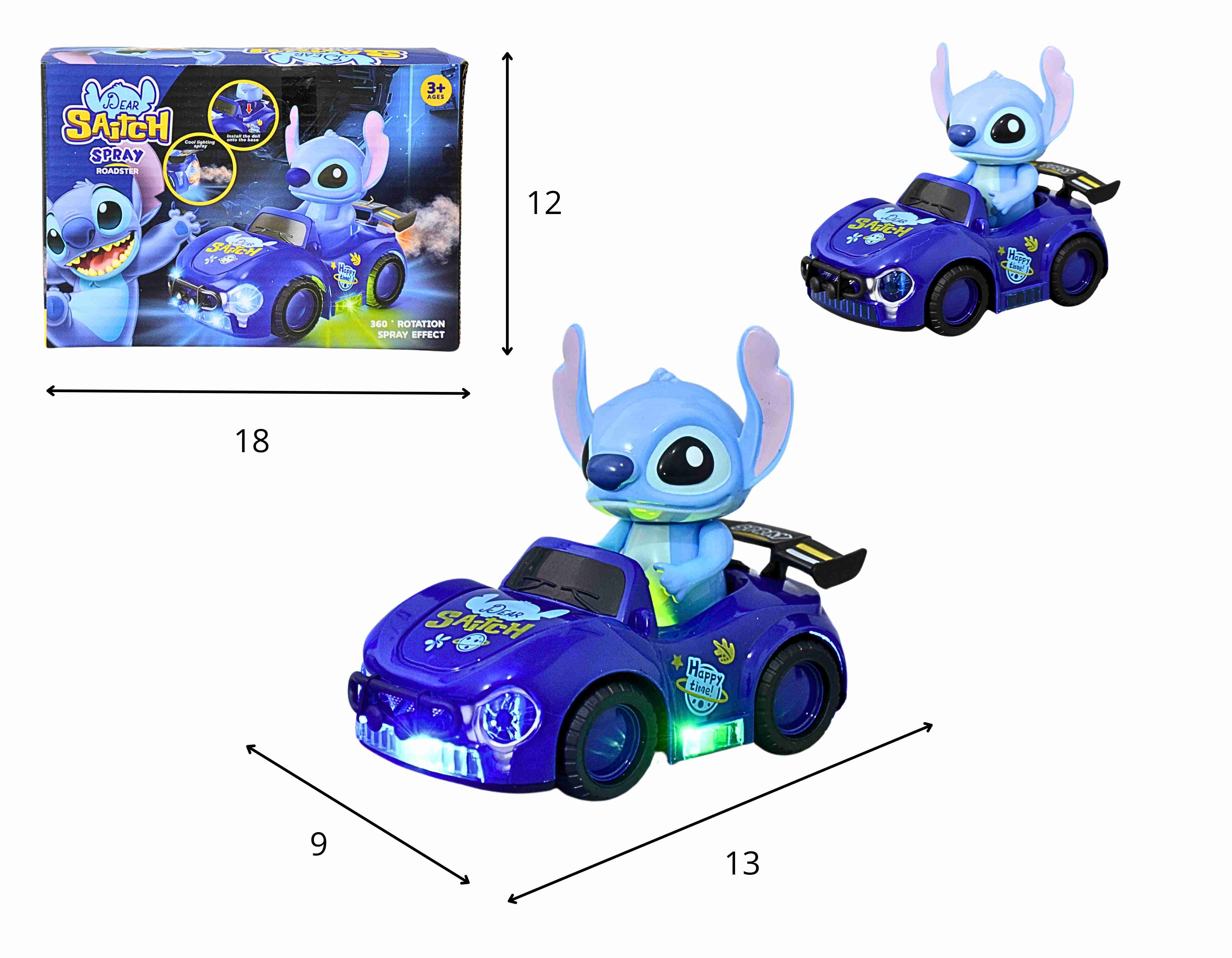 D - CARRO LILLO STITCH SOLTA FUMAÇA A PILHA BATE E VOLTA COM SOM E ILUMINAÇÃO