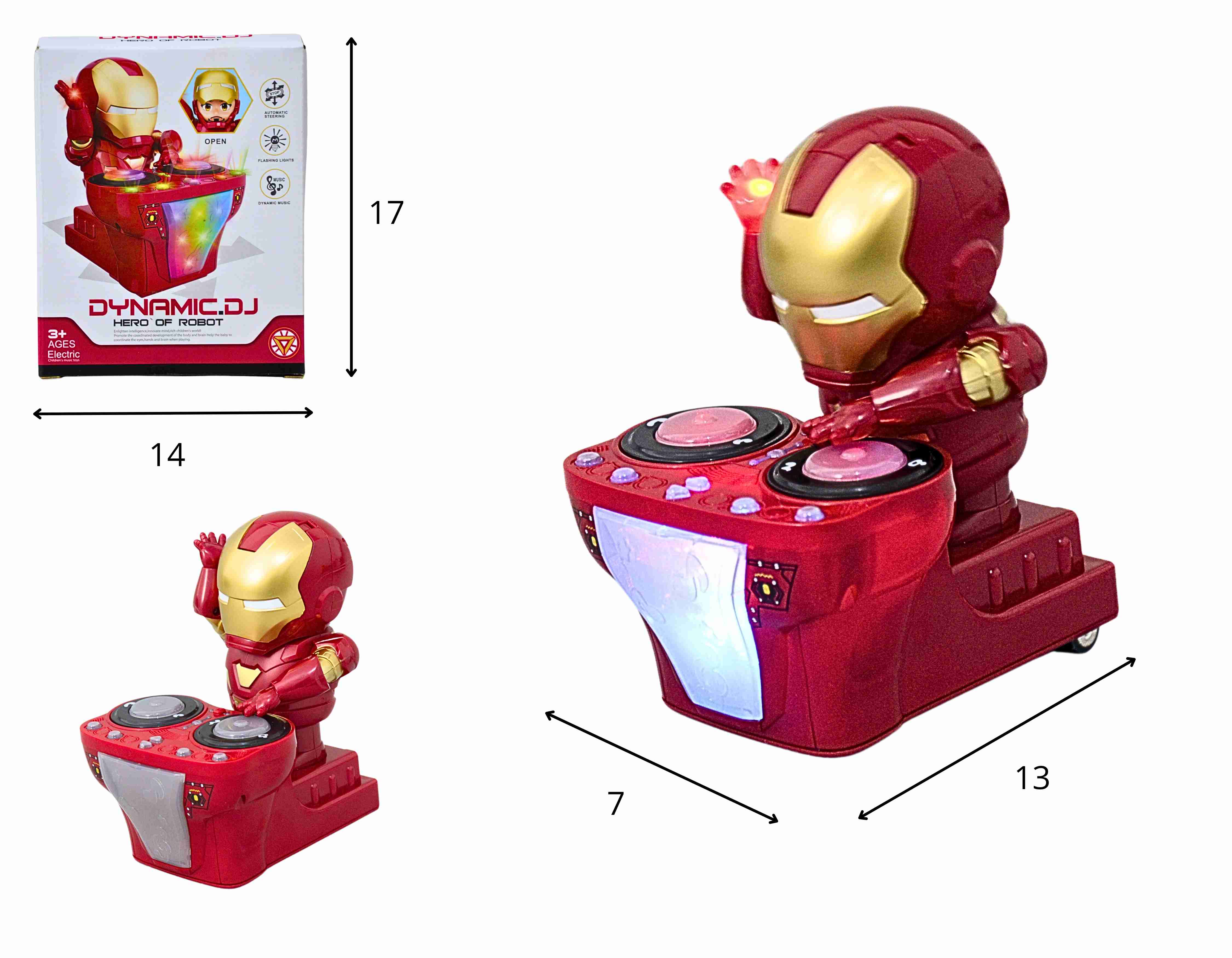 **D - ROBO HOMEM DE FERRO DJ BATE E VOLTA COM SOM E LUZ