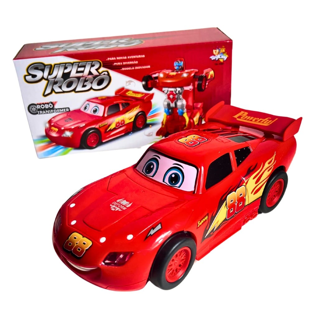 D - CARRO MCQUEEN TRANSFORMERS A PILHA BATE E VOLTA COM SOM E ILUMINAÇÃO