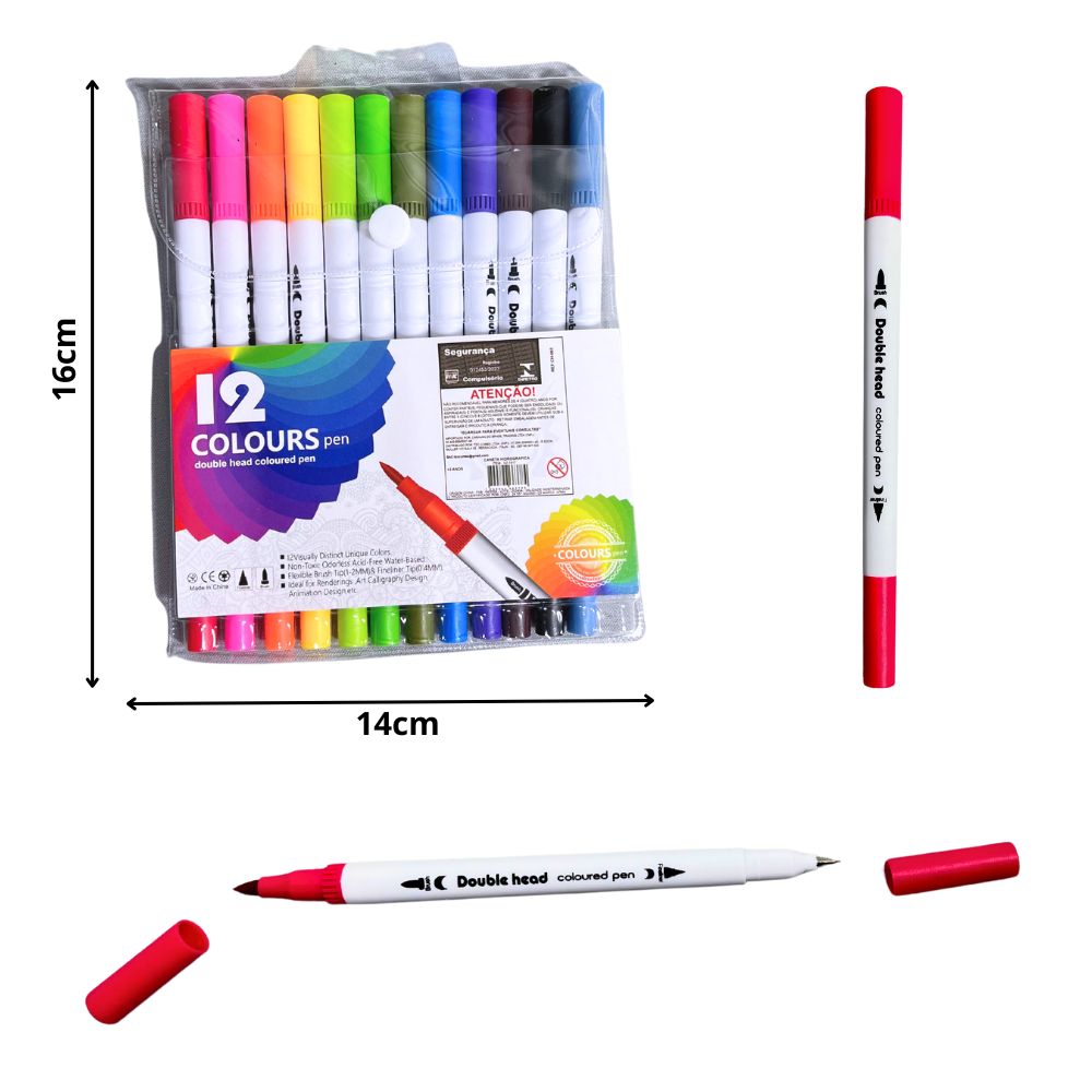 *A - CANETA DE GEL ACRILICO COM PONTA DUPLA E 12 CORES VARIADAS