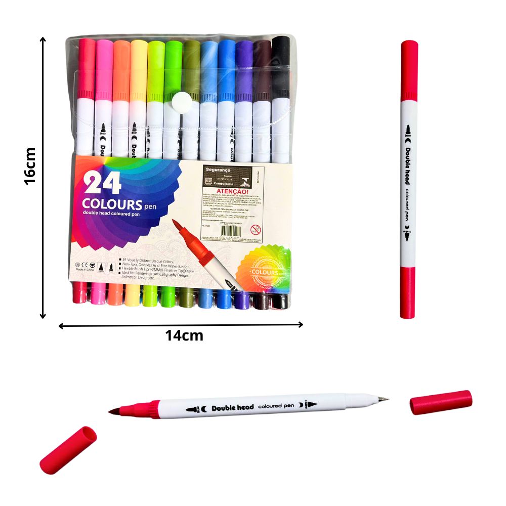 *A - CANETA DE GEL ACRILICO COM PONTA DUPLA E 24 CORES VARIADAS